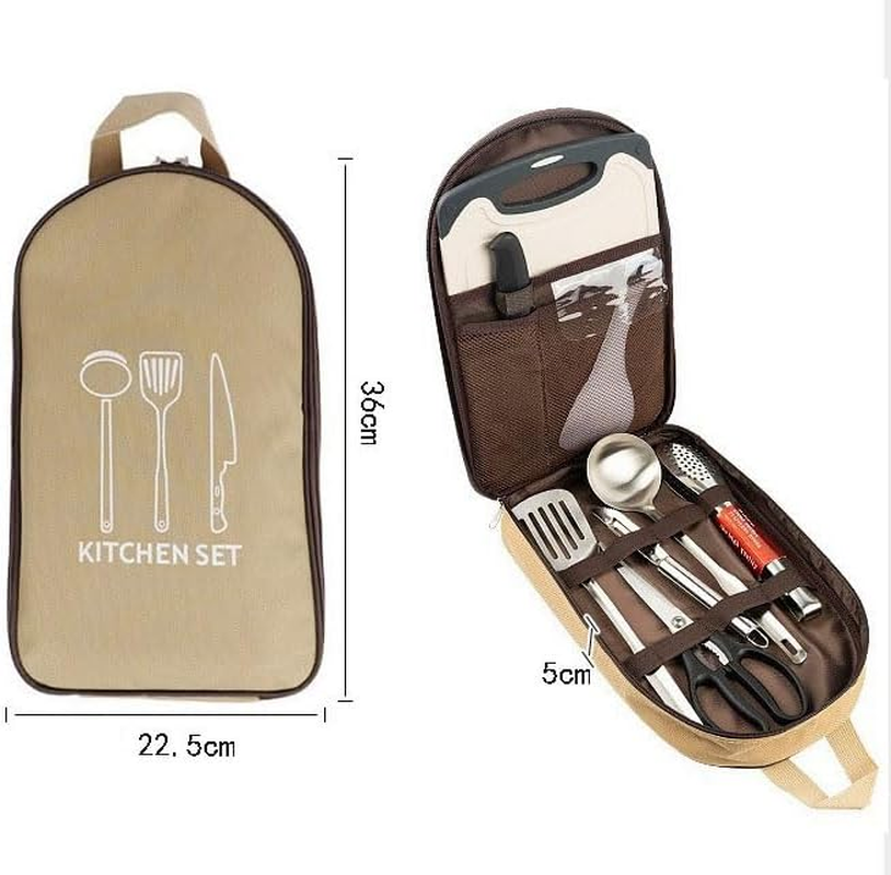 8 Pcs Camping Cookware Utensils Set Camping Essentials Cooking Utensils Set, Camping Accessories Portable Camp Kitchen Utensil Organizer Outdoor Camping RV Cookware Kit, Travel Grill Set image number 3