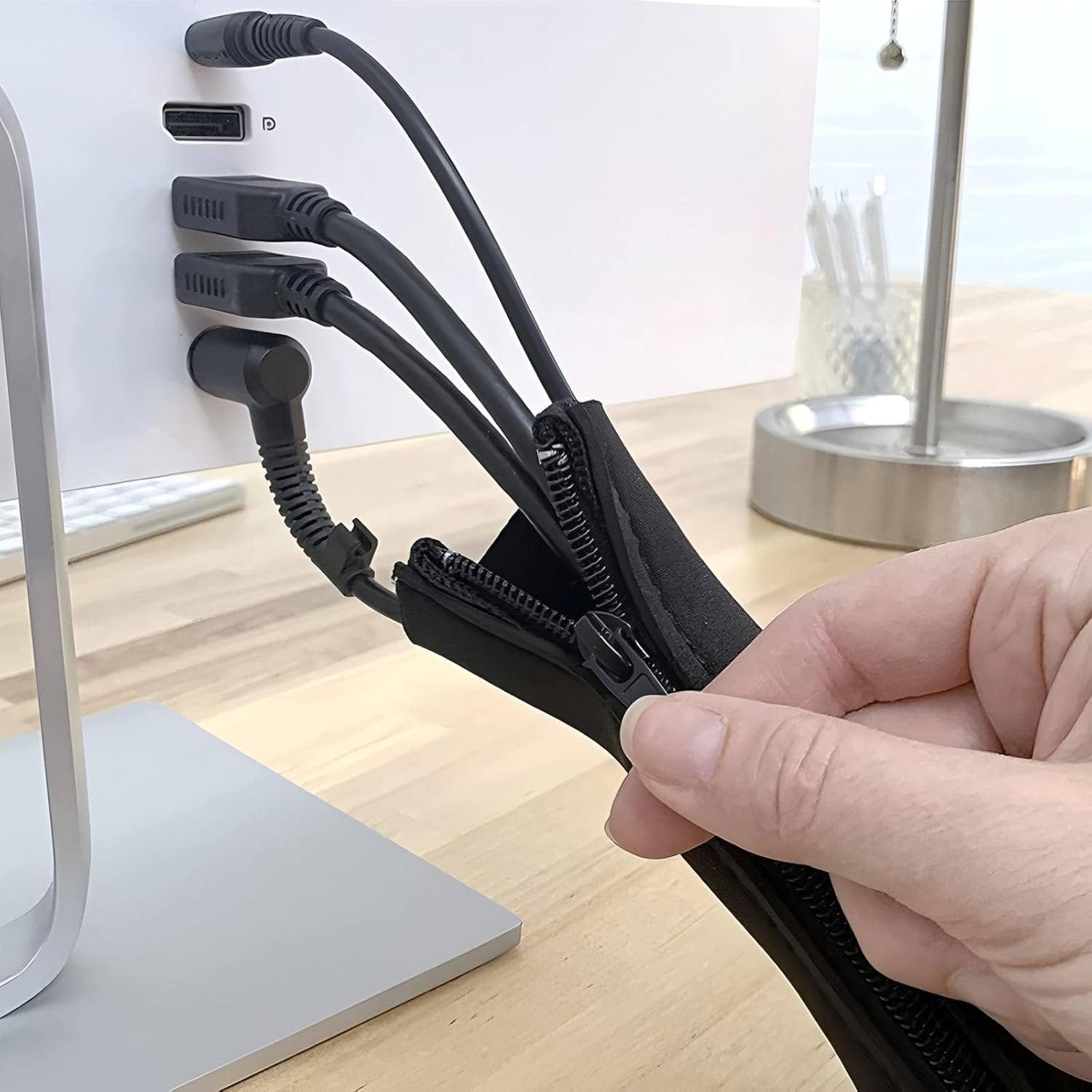 Mineens 3 Pack-40 Inch Cable Sleeve Flexible Cord Management System, Wire Organizer Cover for Desk PC TV Home Office, Black Cable Protector Wrap - Pet Chew Proof