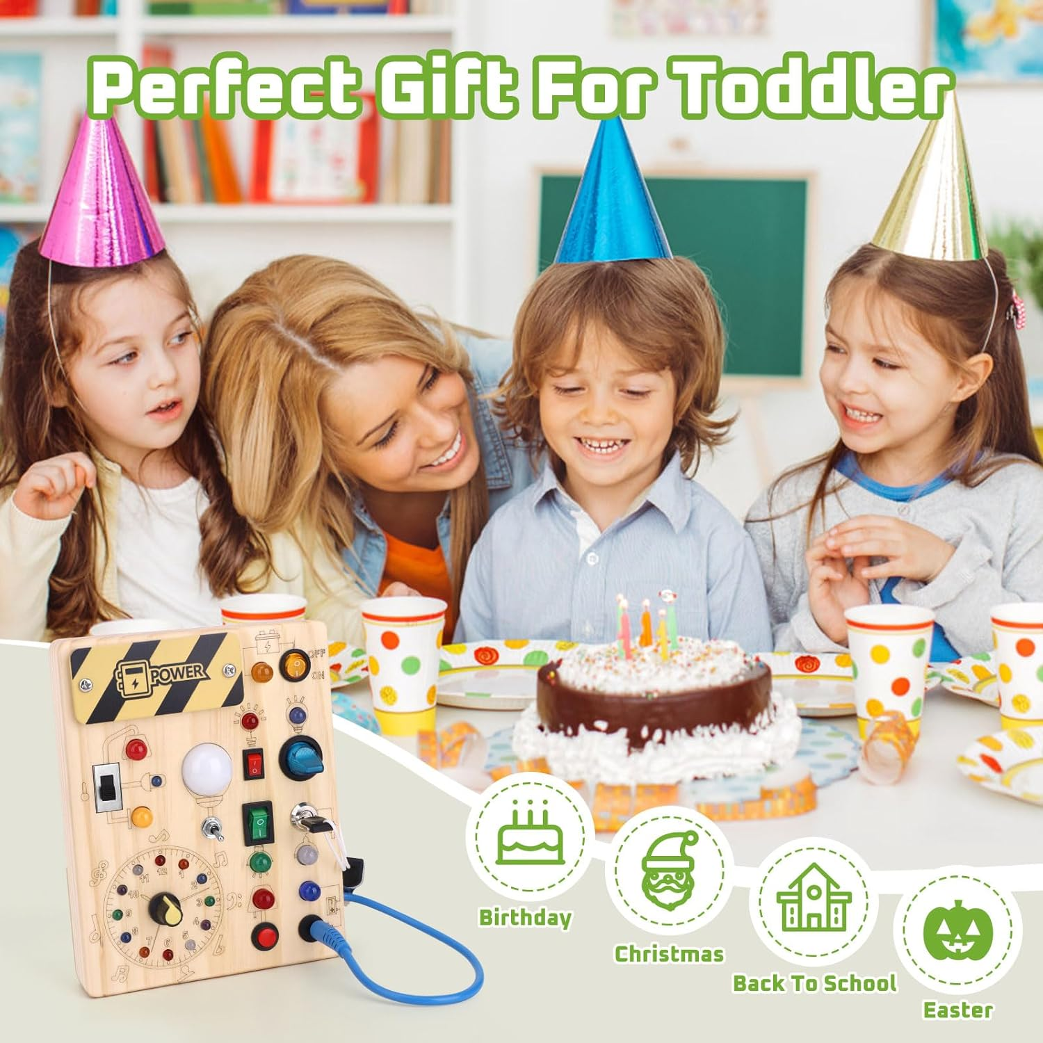 Busy Board 【Plus Version】 with 23 LED Light,Montessori Toys for 1+ Year Old,Sensory Toys for Fine Motor Skills, Gifts & Travel Toys F or Toddlers 1-3 image number 1