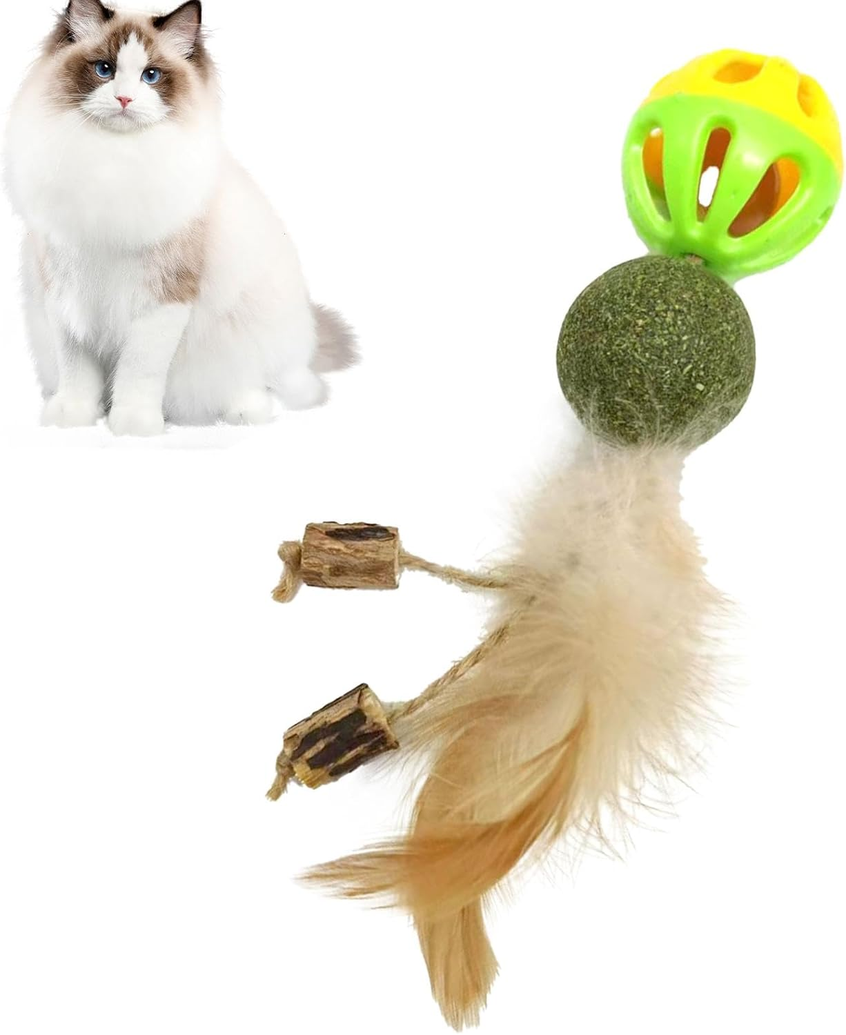 Furtryvl Interactive Cat Toy with Feather - Catnip Kitten Toy - Pet Training Tool for Boredom and Stimulating, Interactive Kitten Playing Ball
