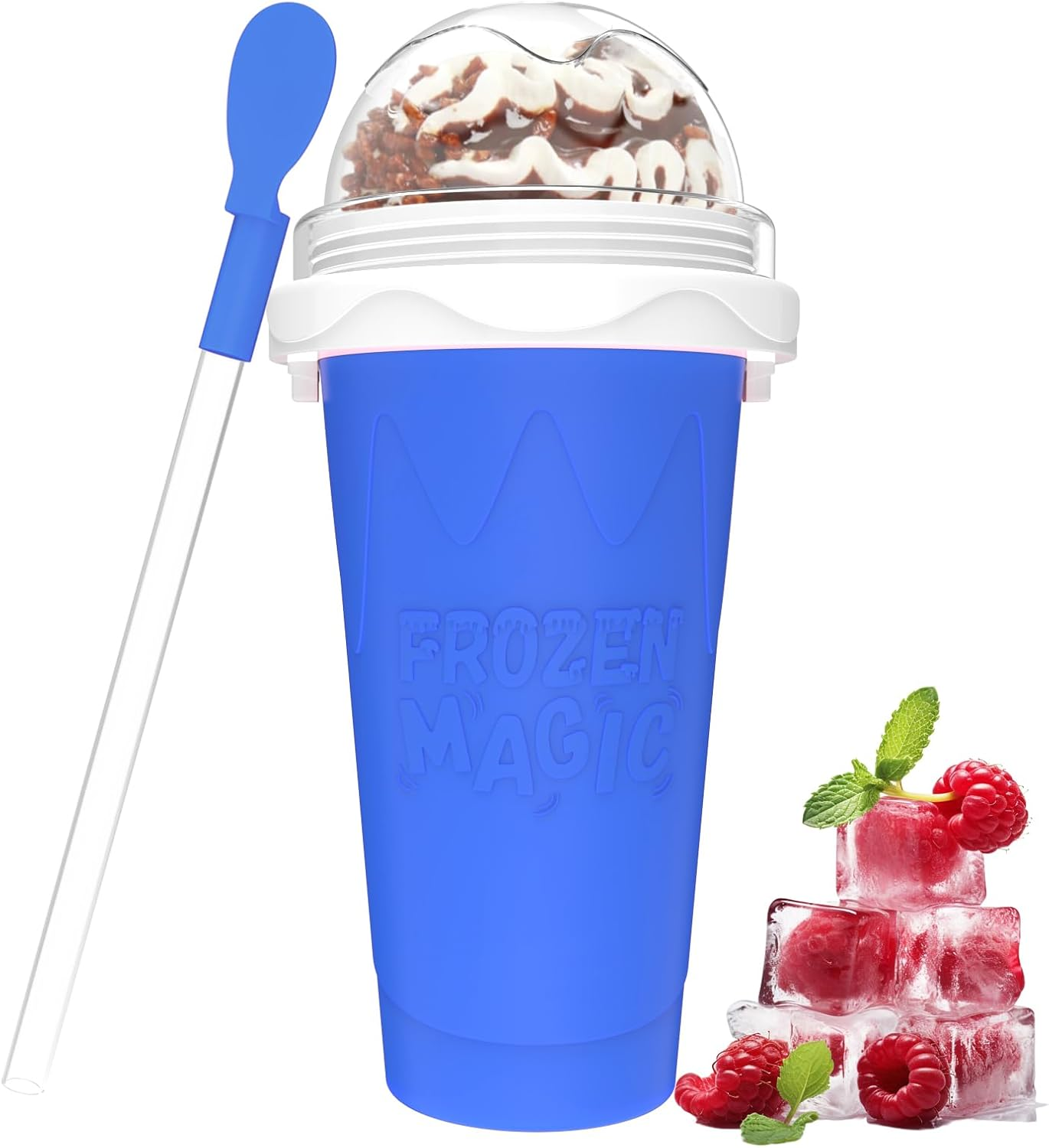 Slushie Maker Cup, DIY Magic Slushy Maker Squeeze Cup, Portable Smoothie Squeeze Cup for Juices, Milk and Ice Cream Make, Double Layer Squeeze Slushy Maker Cup, Birthday Gifts for Friends&Family Blue image number 2