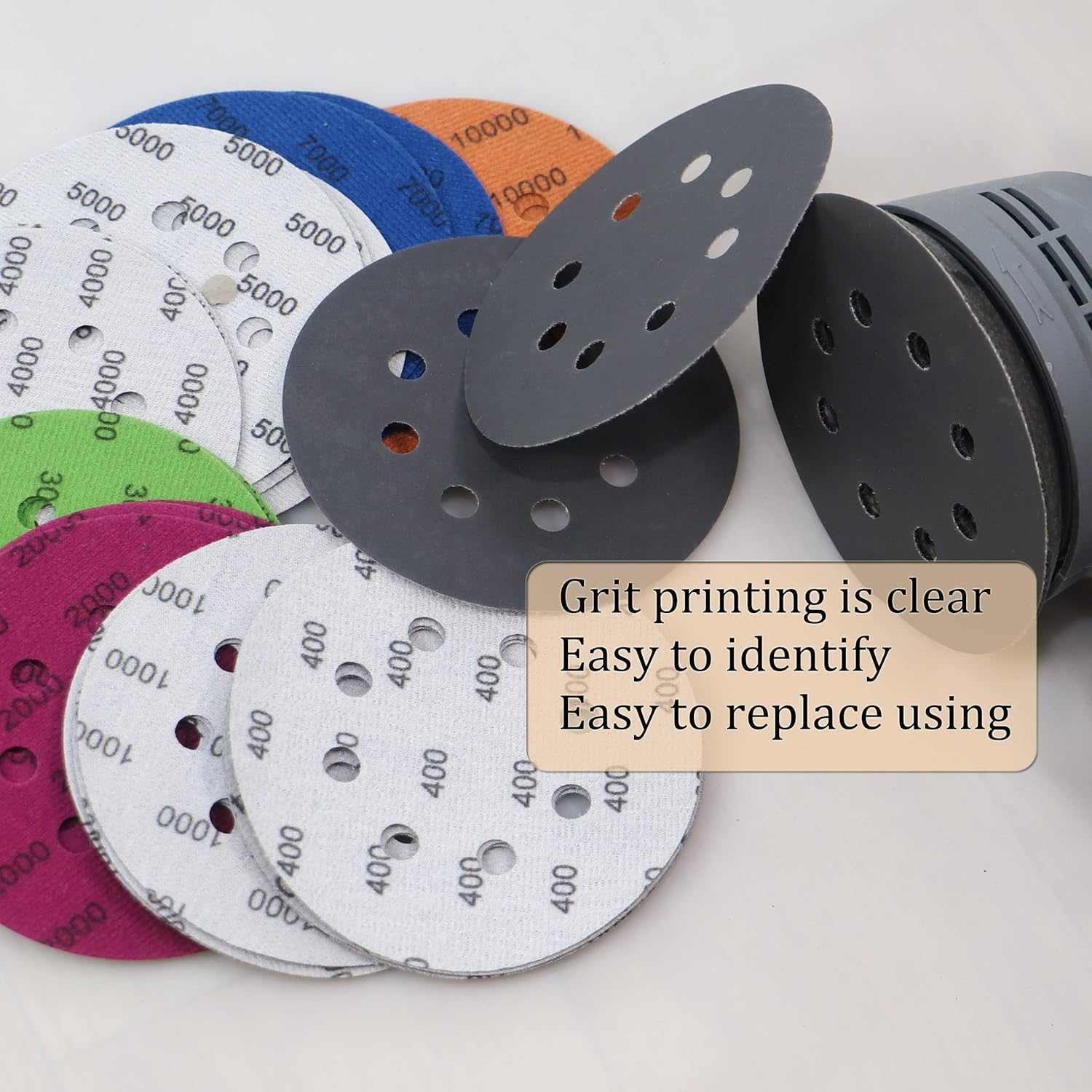 Freletry 5 Inch 8 Hole 24 PCS #400-#10000 Sanding Discs 400/1000/2000/3000/4000/5000/7000/10000 Grit Compatible for Random Orbital Sander (24 PCS #400-#10000 Grit) image number 4