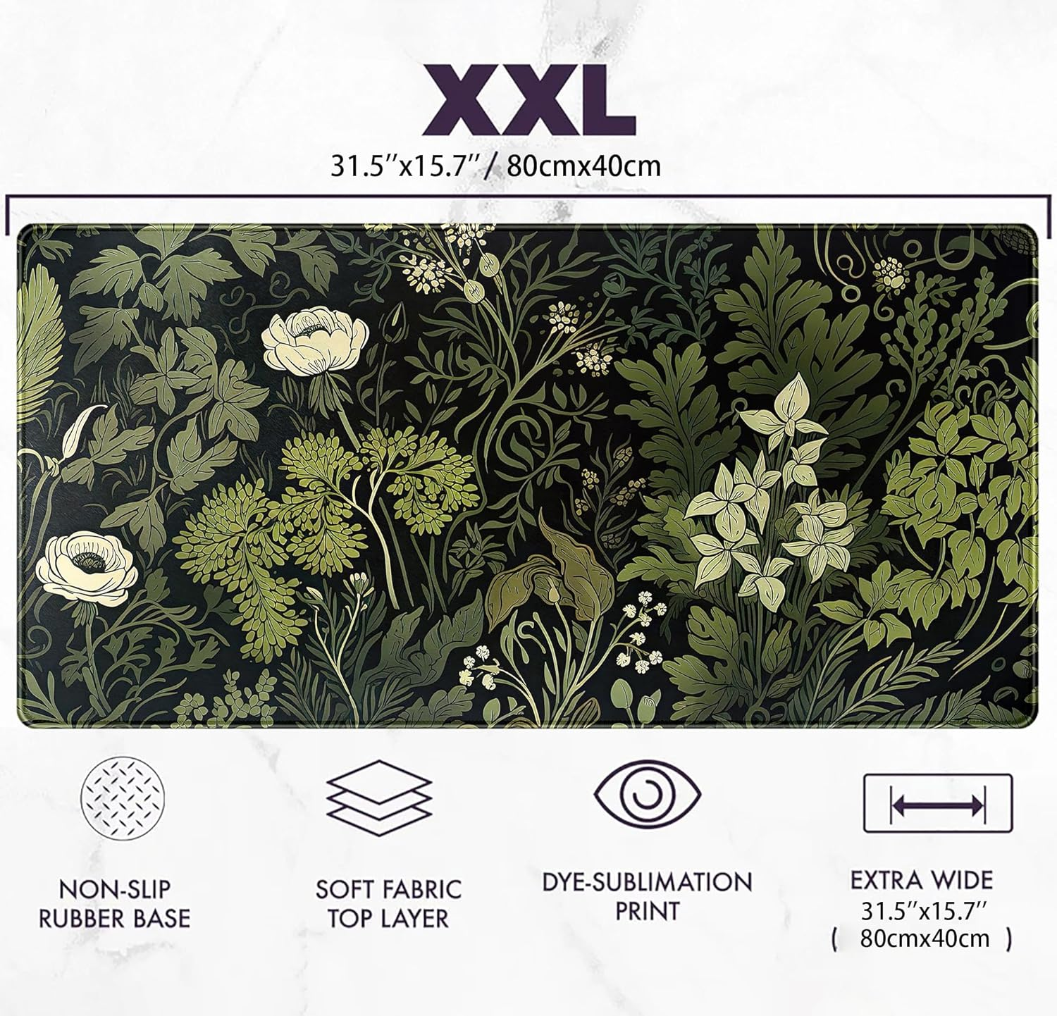 Green Leaves Beige Plants Pad, Large Extend Mouse Pad XXL, Freshness Foliage Keyboard Mat, Black Esthetics Desktop Mat Laptop Wireless Mouse Mat, Gift for Women 31.5"X15.75" - Orange Space Planets image number 5