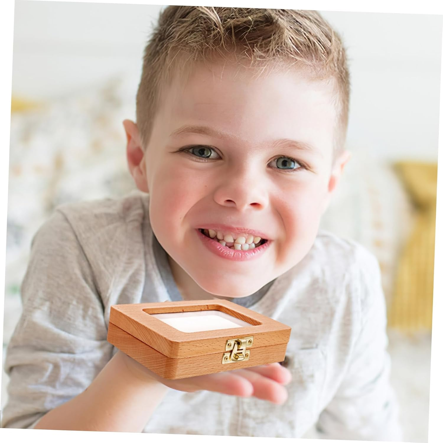 VICASKY First Tooth Keepsake Box Wooden Tooth Storage Organizer with Versatile Compartments for Boy Thoughtful Present for Showers Milestones