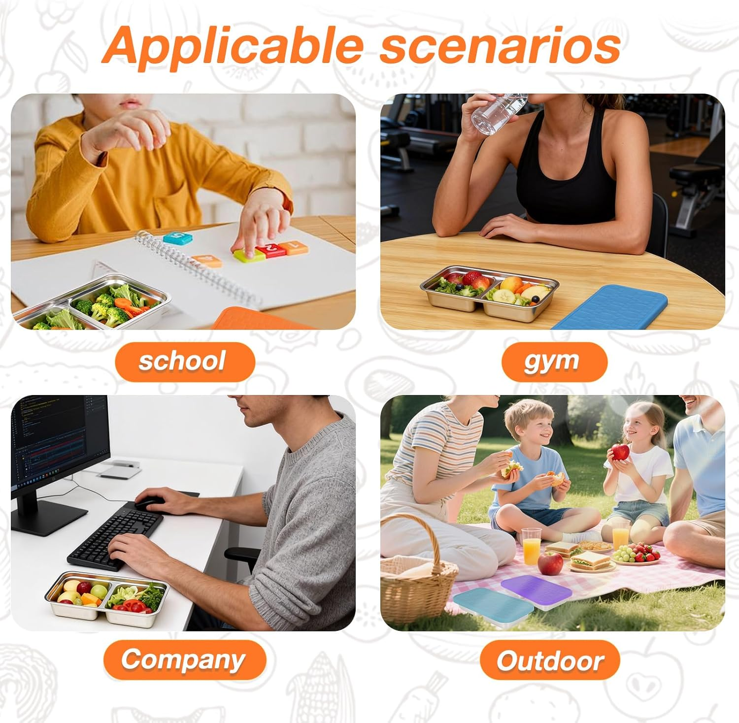 6/4/2 Pcs Stainless Steel Snack Container, Reusable Food Storage Container with Silicone Lid, Divided Snack Box for Kitchen Snacks Dips Take Out Travel and Outdoor Camping (4Pcs) - 2Pcs image number 6