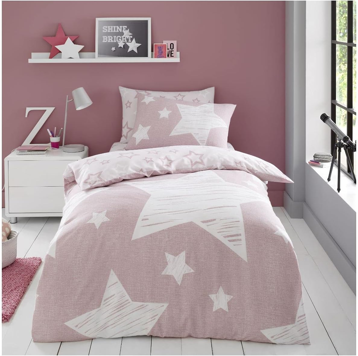 GC GAVENO CAVAILIA Easy Care Printed Duvet Cover Sets, Breathable Reversible Stars Bedding Single Bed Set, Washable Comforter Covers, Blush Pink