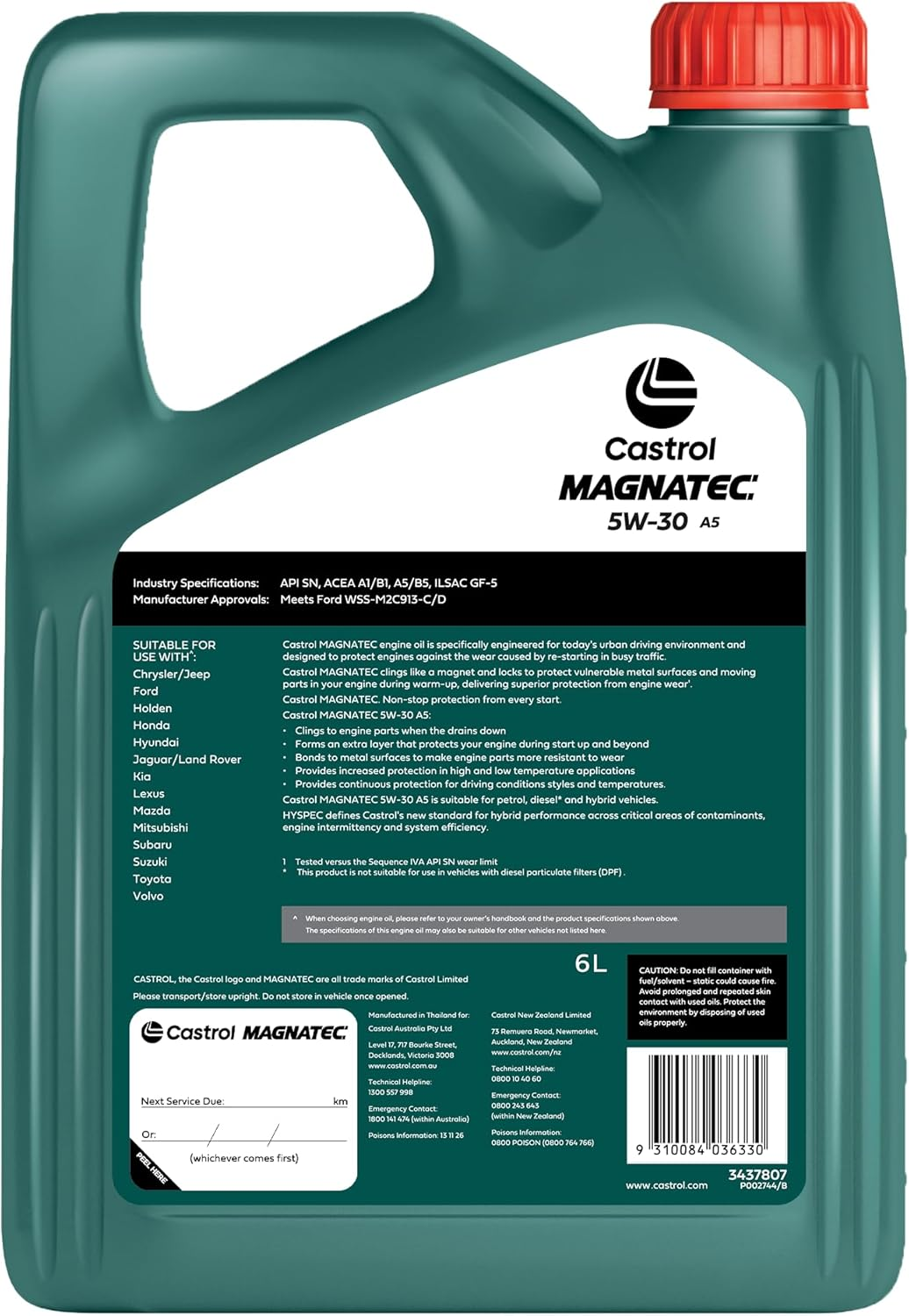 Castrol Magnatec 5W-30 A5 Engine Oil 6 Litre image number 1