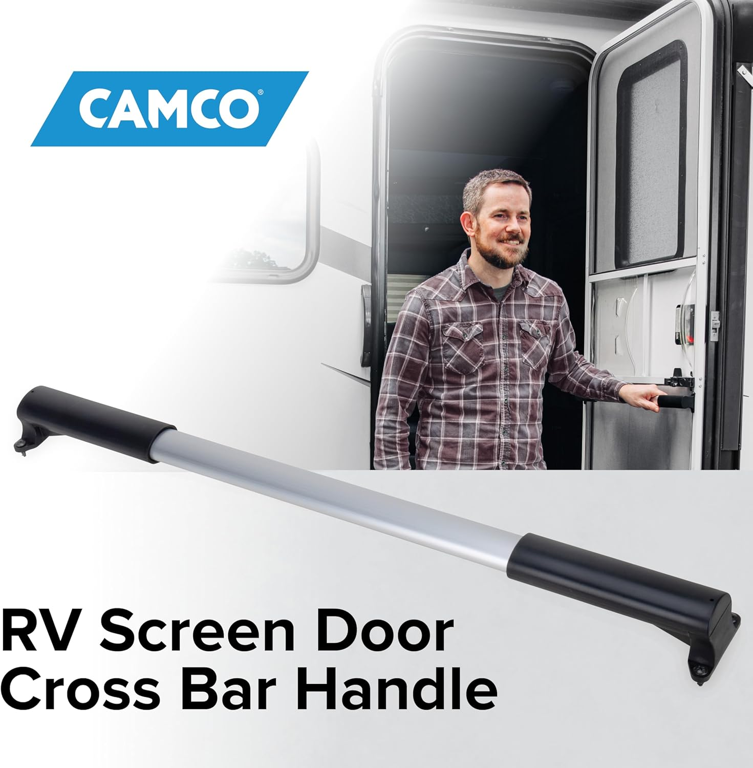 Camco Camper/Rv Screen Door Cross Bar | Protects the Screen Door & Allows for Easier Exit from Travel Trailer | Adjusts from 21-5/8-Inches to 28-5/8-Inches (42183), Black - White image number 2