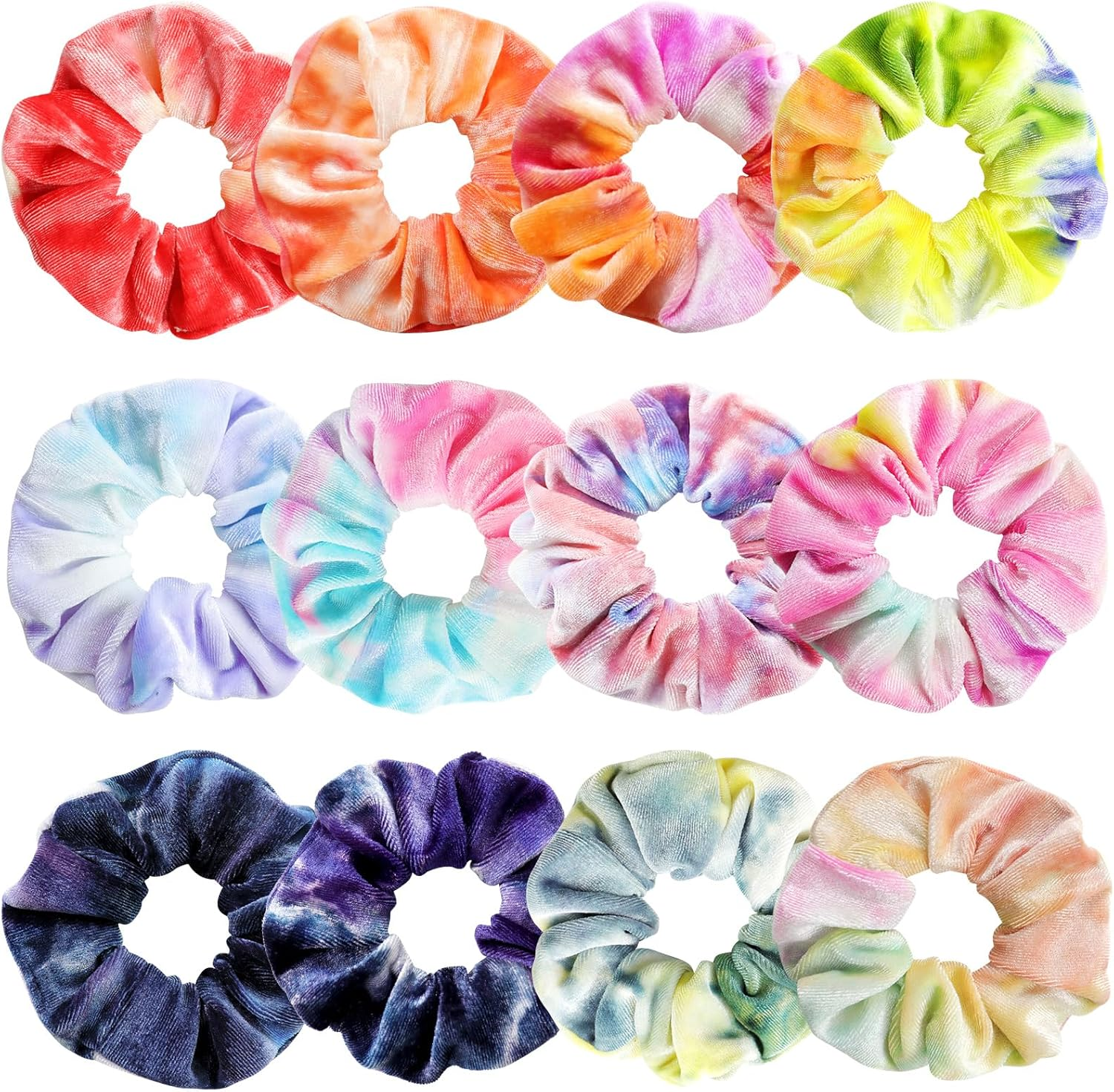 PROPOG Velvet Scrunchies for Girls, Hair Scrunchies for Women'S Hair Premium Scrunchie Elastic Hair Bands Tie Dye Scrunchy Hair Ties Ponytail Holders Hair Accessories for Girls Women 12 Colors