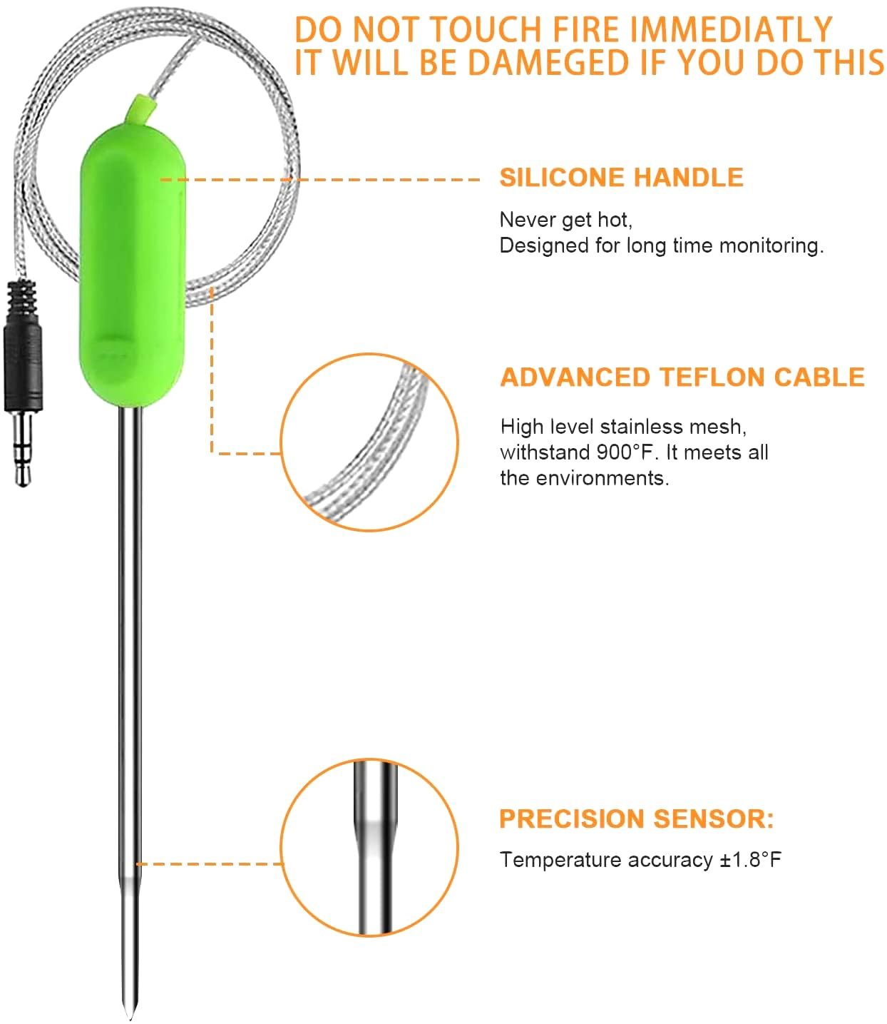 Replacement Probe of Weber Igrill 2 Igrill 3 Thermometer and Weber Igrill Mini & Igrill Pro Replacement Probe (Blue-Green) - Blue-Green image number 6