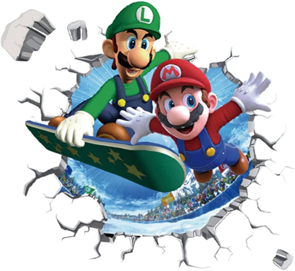 Mario Brothers Wall Decals Children Cartoon Bedroom Background Wall Decoration PVC Wall Decor for Boys Room Living Room (Size 23.7 X 17.7 Inch) image number 4