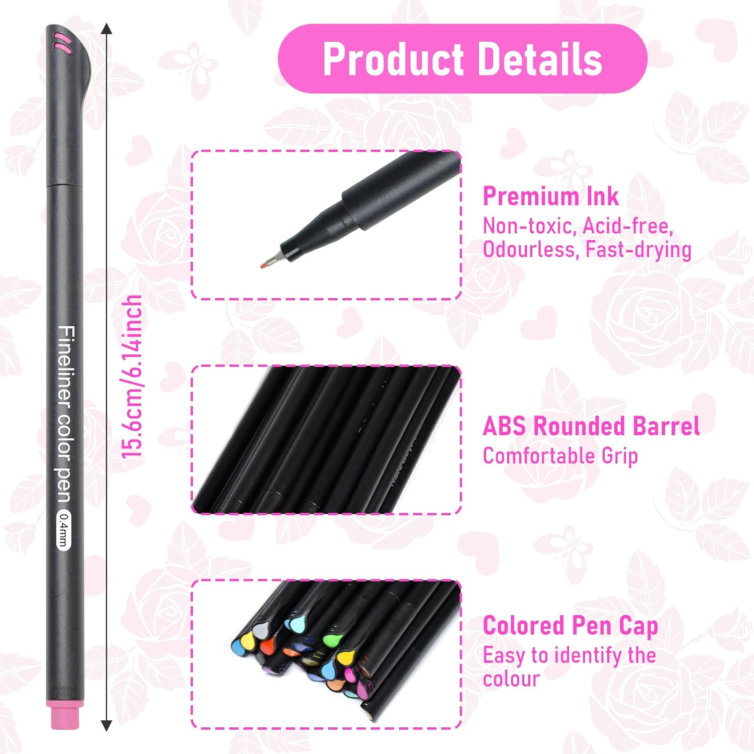 SAYEEC Fineliner Color Pen Set 24 Colors Fine Tip Pens 0.4Mm Journal Planner Pens Coloring Markers Water Based Drawing Sketching Writing Pen for Adult Coloring Book Taking Notes image number 3