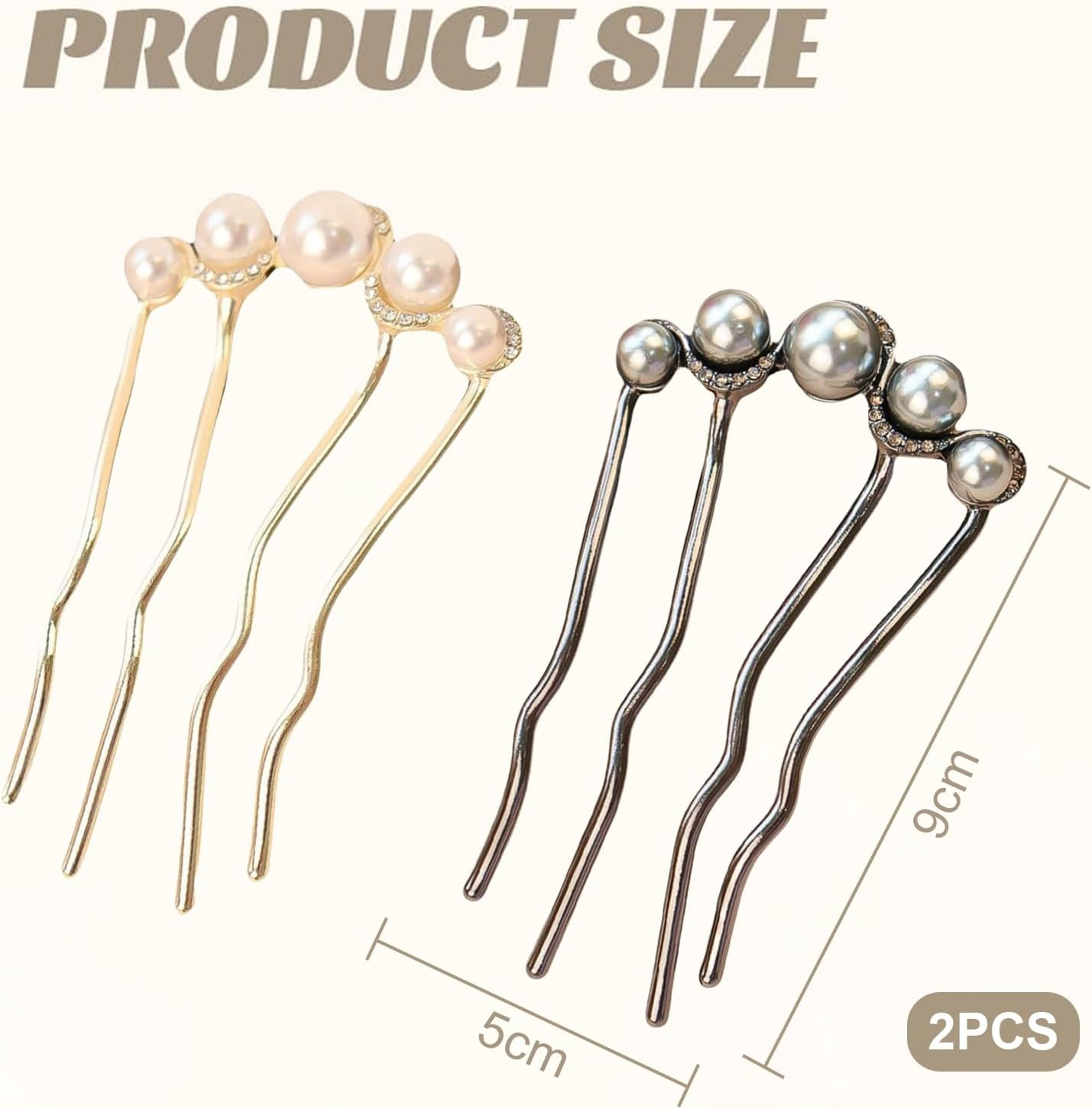 Kinretixia Pack of 2 Pearl Hair Pins in U Shape, Side Comb for Bridal Hair, Metal Hairpin, Vintage Hair Fork Clips for Women, Ideal for Weddings and Parties image number 5