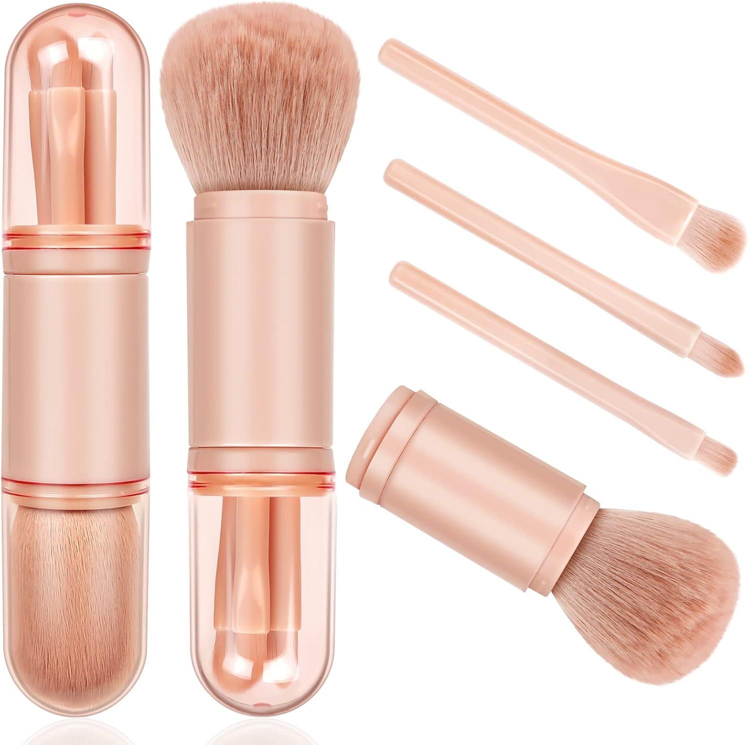 Travel Makeup Brushes Set: 4 in 1 Mini Cute Makeup Brush Retractable Professional Foundation Blending Powder Eye Shadow Brush for Women Facial Cosmetics Makeup Brush Set