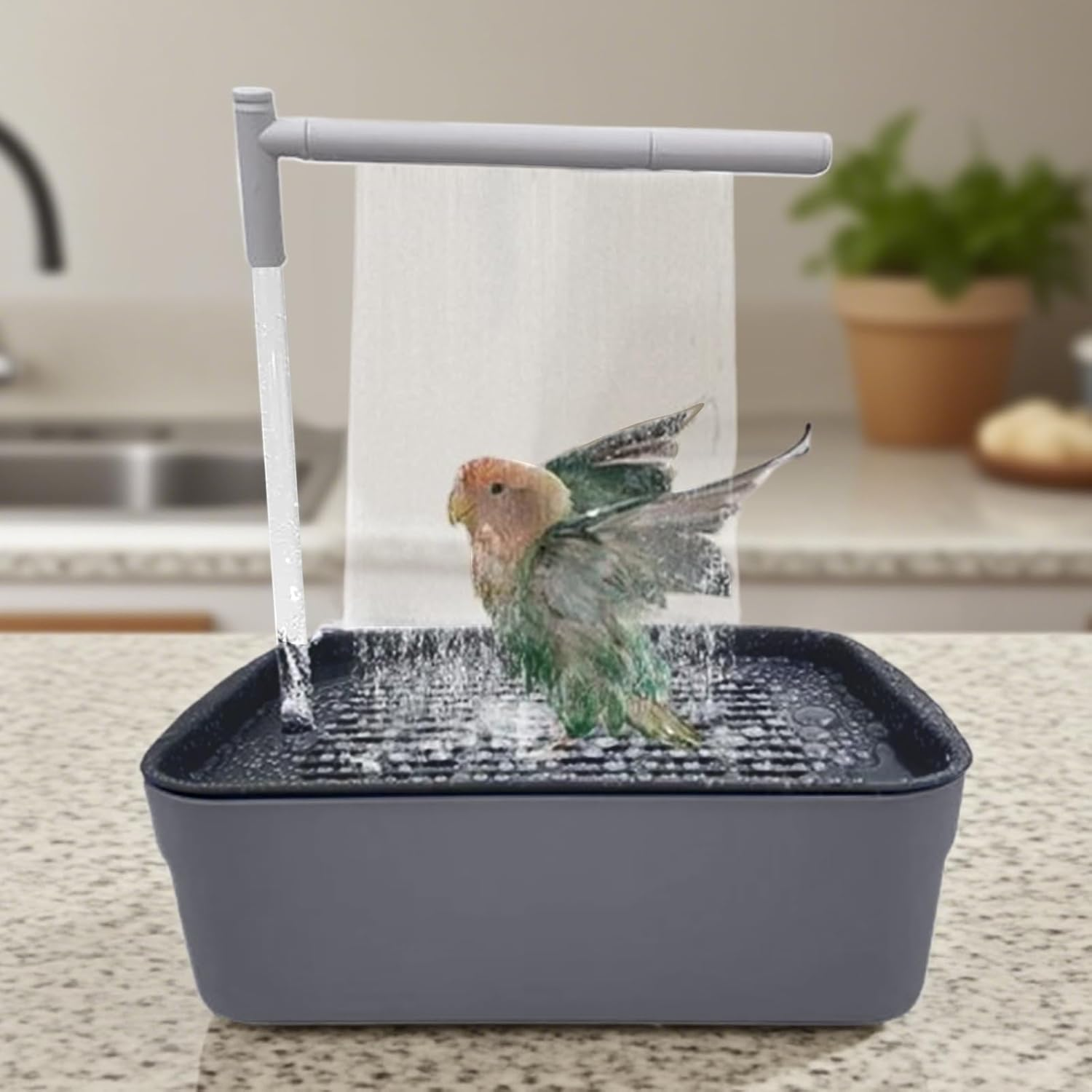 Wjnflqn Bird Shower - Parakeet Bath Automatic Bird Bathtub,Rechargeable Tub with Circulating Faucet, Pet Supplies Bathing Accessories for Small Medium Parakeet Lovebird image number 2