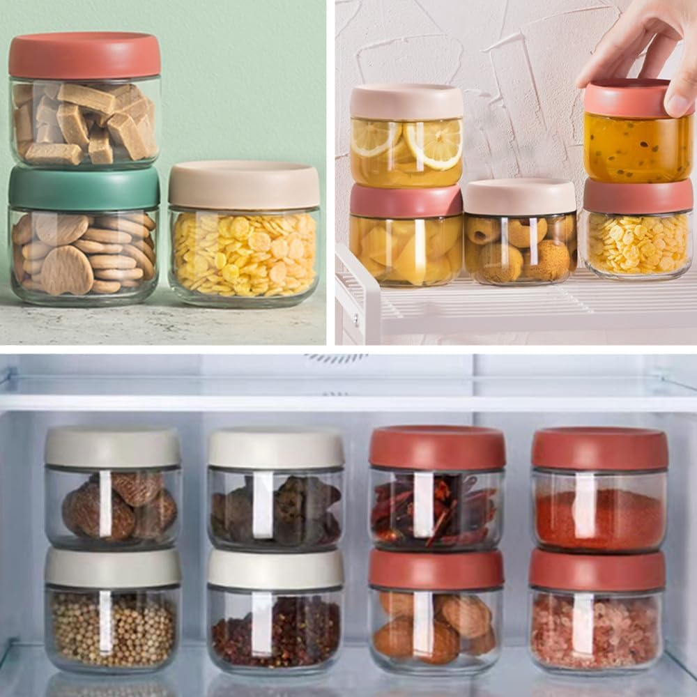 Airtight Leakproof Glass Meal Prep Food Storage Containers - 4 Pcs Glass Jar with Screw Lid, Spice Jars for Salad, Dressing, Sauce, Baby Food, Snacks image number 1
