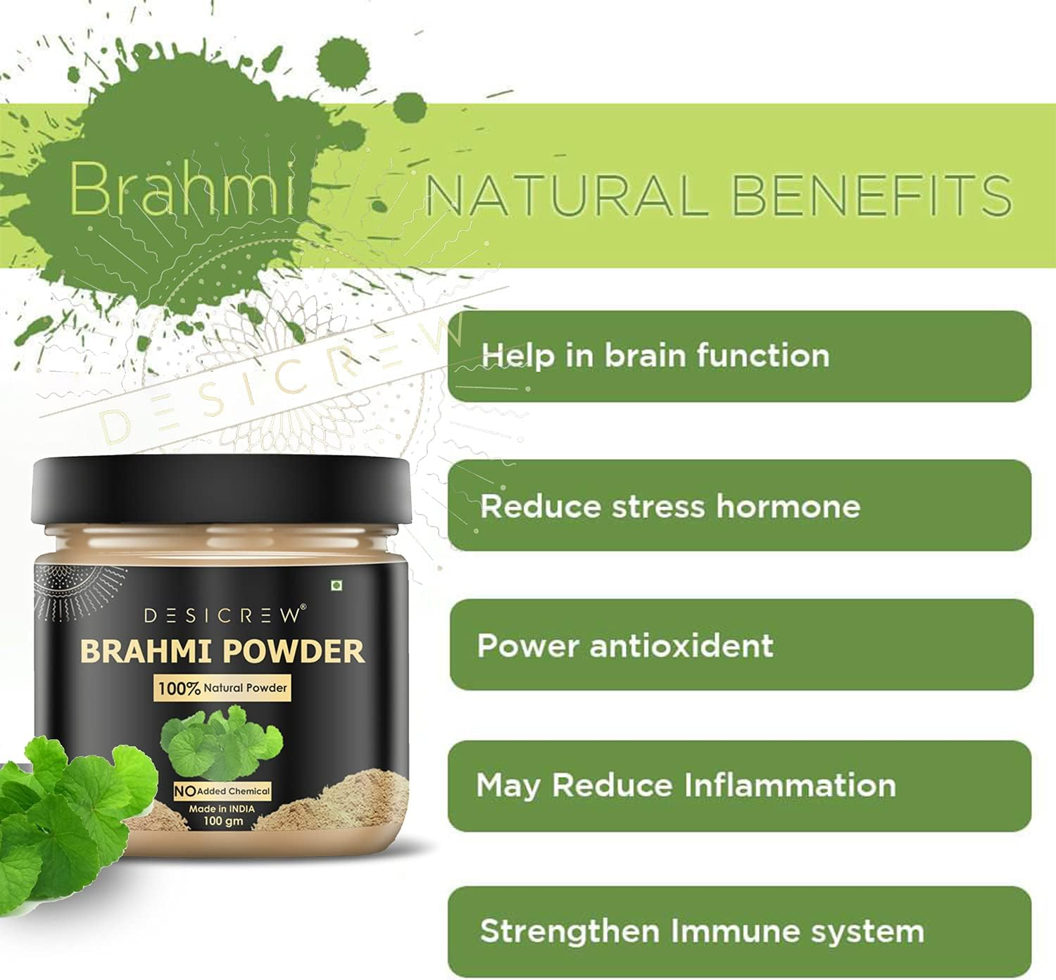 DESICREW Pure & Natural Bhrami Powder for Natural Texture & Colour, Strong, Shiny, Silky,Healthy Scalp, Dandruff & Spilt Ends Free Hair Pack 300 GM