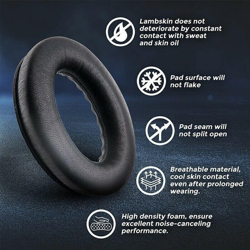 Replacement Earpads Cushions for Bose Quietcomfort 35 (QC35) & Quiet Comfort 35 II (QC35 Ii) Headphones, Ear Pads with Softer Leather, Noise Isolation Foam, Added Thickness (Black) image number 1