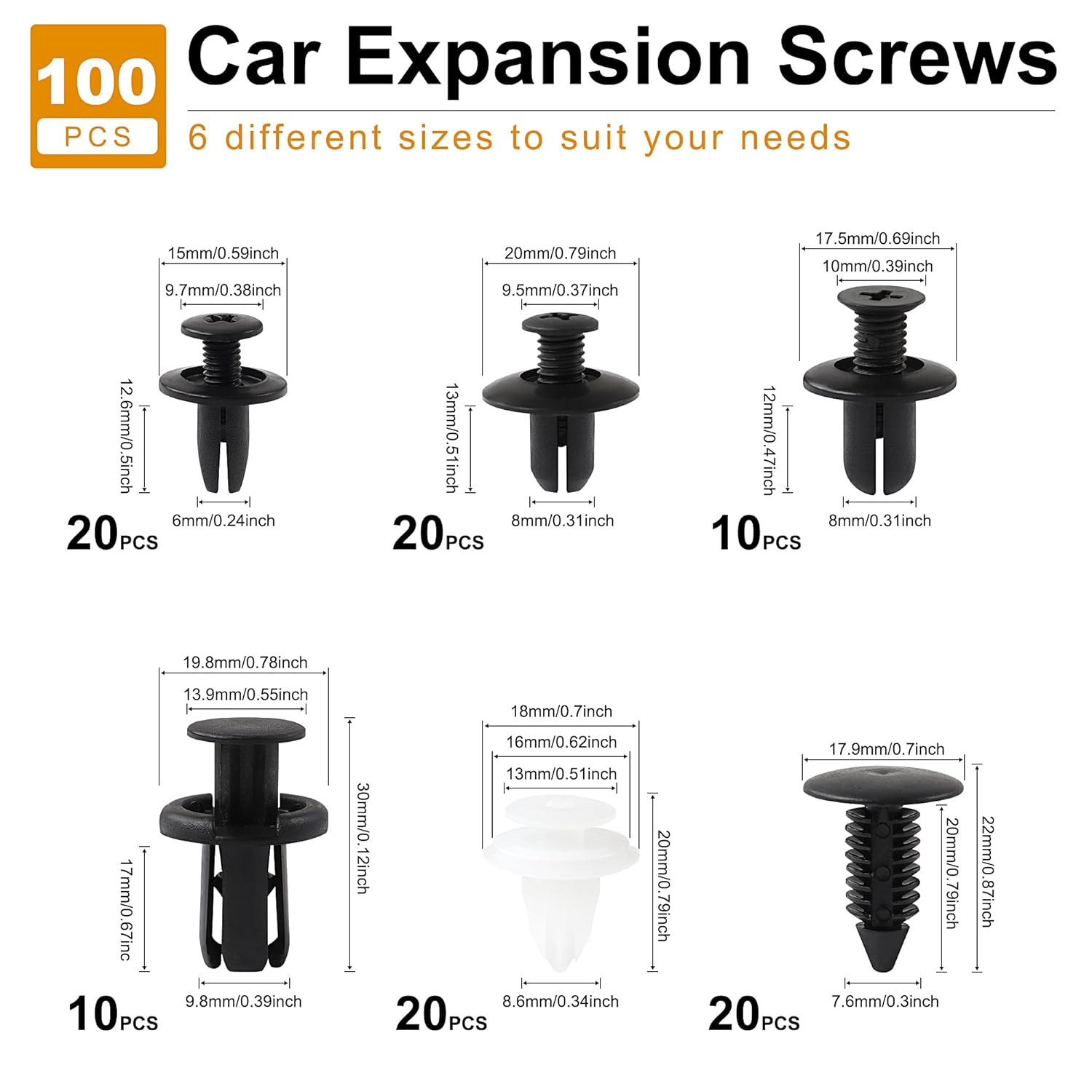 JUNART Universal Car Fastener Kit with 100 Plastic Rivets and 5 Removal Tool,Suitable for the Repair and Shaping of Most Cars. image number 5