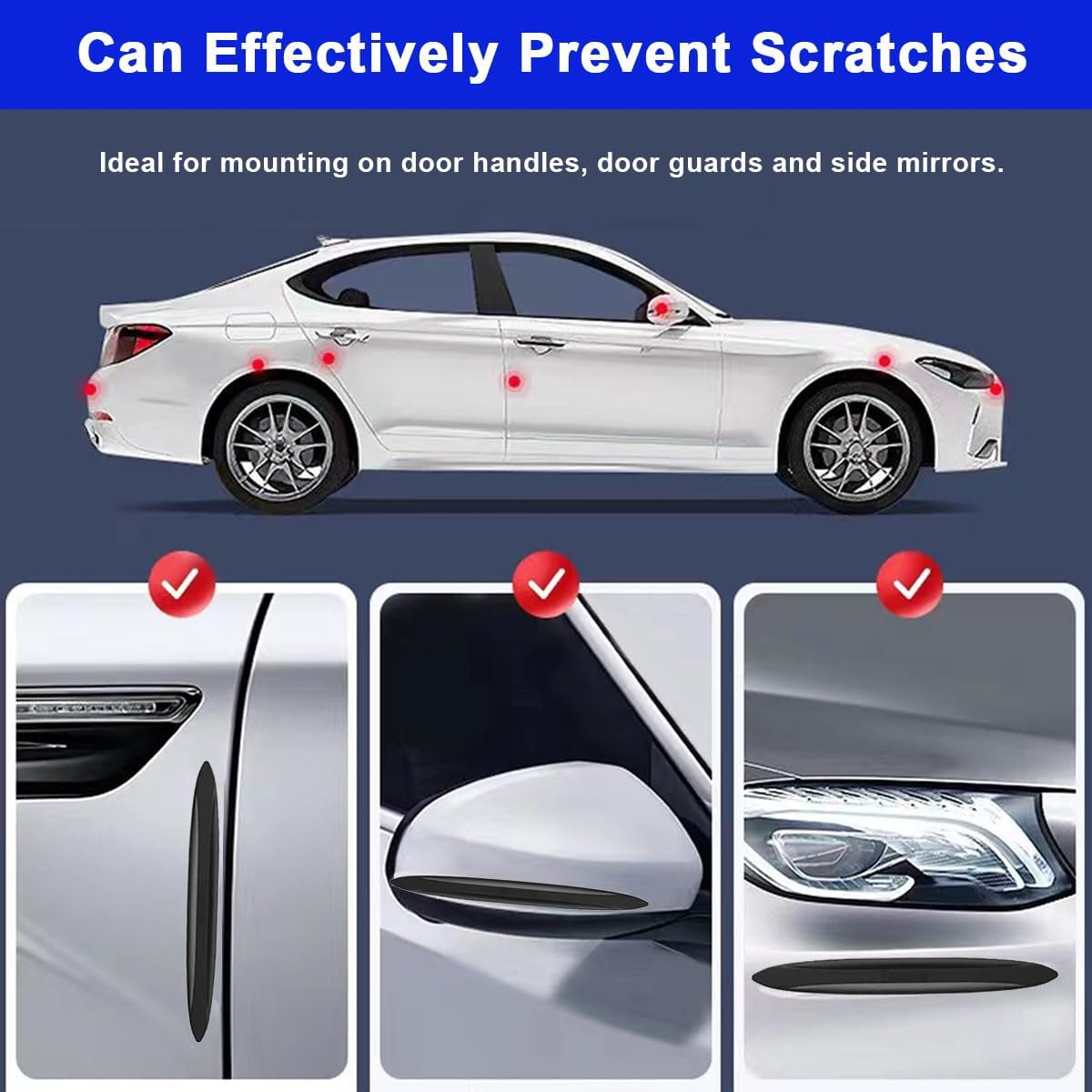 6Pcs Black Silicone Car Door Edge Guards, Anti-Collision Strips, Self Adhesive Rear View Mirror Cover Protective Strip for Car Side Door Mirror, Exterior Door Handles Bumper image number 6