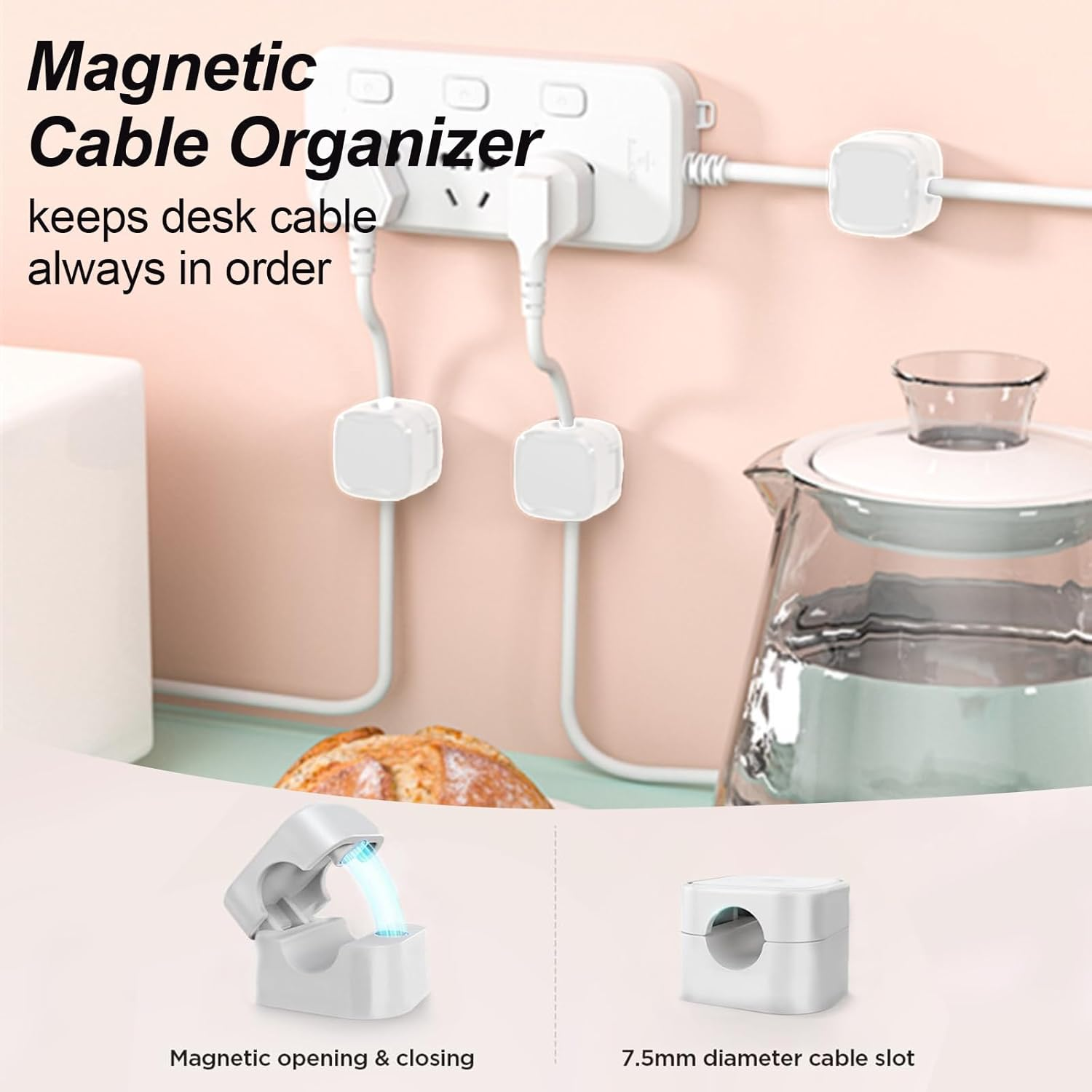 12 Pcs Magnetic Cord Organizer Holder, Adhesive Cable Management Clips for Phone USB Charger Cables, Perfect for Home, Office, Car, Desk and Nightstand image number 5