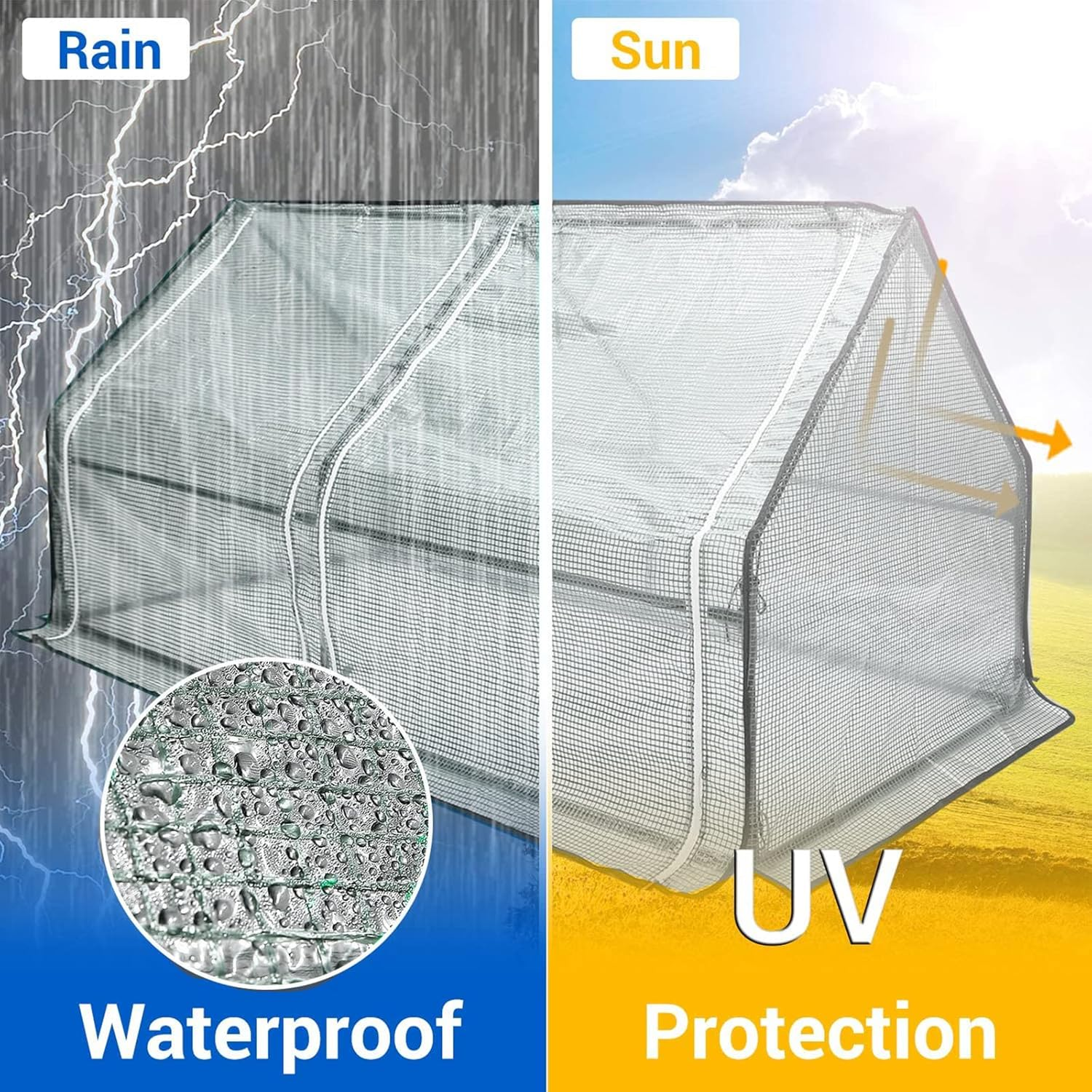 Portable Mini Greenhouse, TOPIND Greenhouses for Outdoors with Dual Large Zipper Doors & Ground Stakes, Waterproof & UV Protected Plastic Green House (White(120X61X60Cm)) image number 5