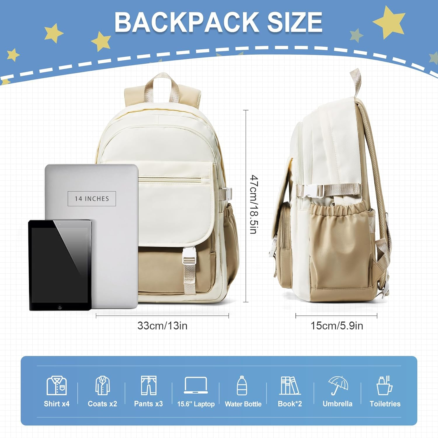 Backpack for Men Women - Beige  Khaki image number 4