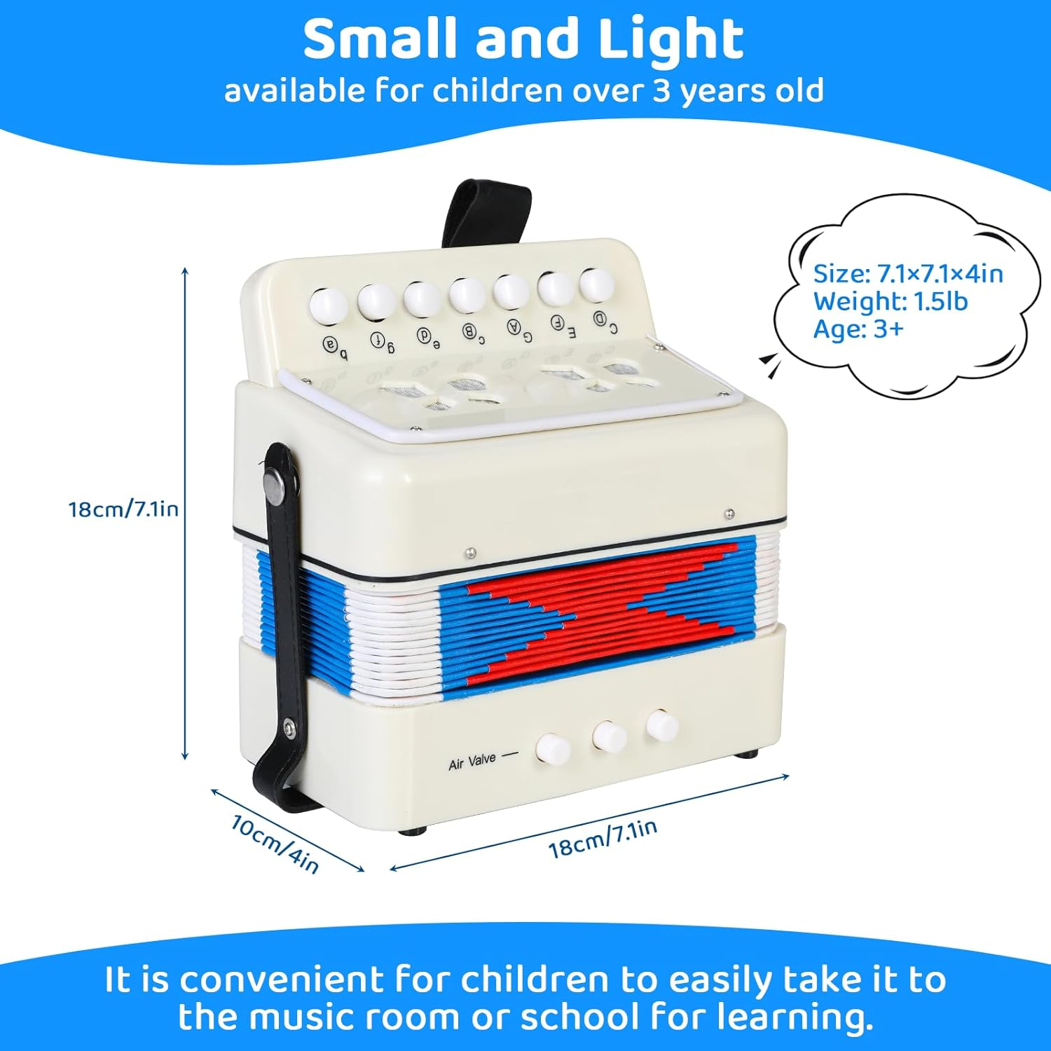 LIFERUN Accordion Instrument, 10 Keys Button Accordion Button Accordion, Kids Accordion, Gifts for Kids Children Beginners, Lightweight and Environmentally-Friendly (White) image number 1