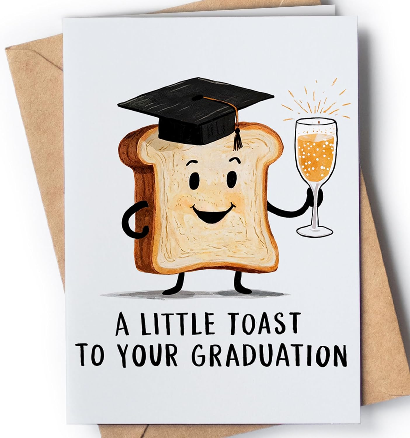 Graduation Card - Funny Graduation Cards for Him or Her - Cute College Grad for Men or Women - Congratulations Highschool, Phd, Masters Degree for Son, Daughter - a Little Toast Pun Card - NUM 209