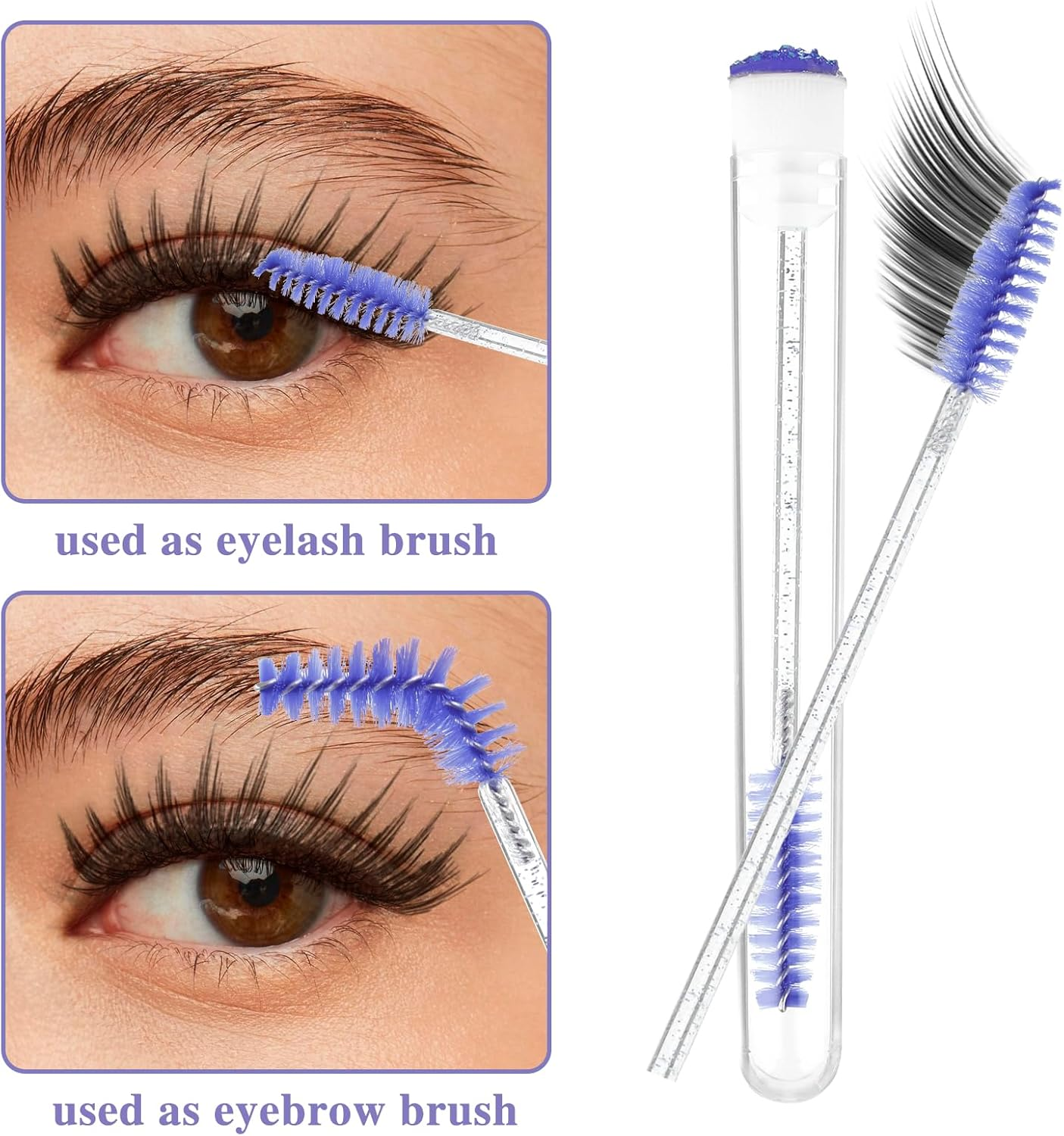 Disposable Mascara Wand Tubes, 40 PCS Bendable Eyelash Brush Lash Brushes Spoolie Lash Applicators Kits Supplies for Eyelash Brow Extensions Makeup (Purple)