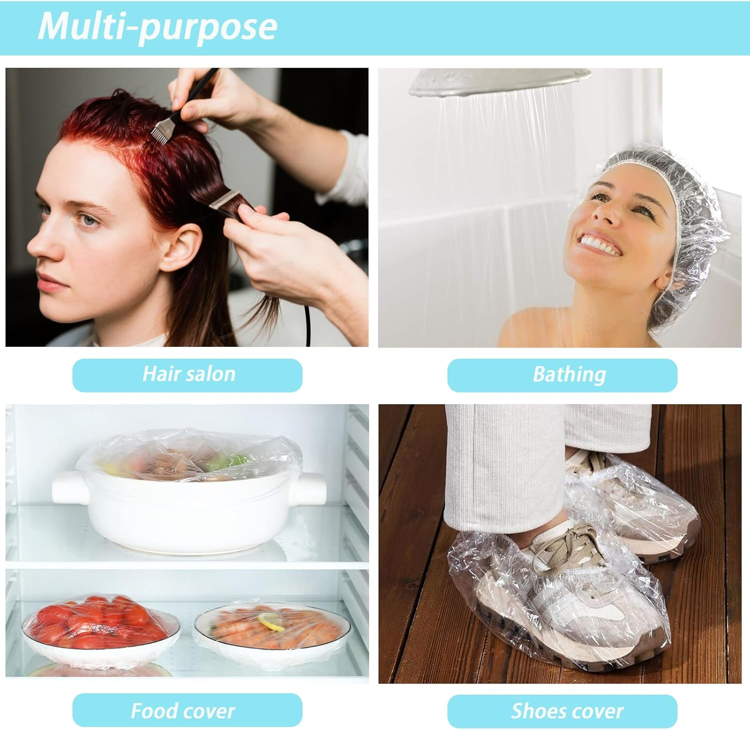 Disposable Shower Caps 100Pcs - Individually Wrapped Shower Caps Large&Thick Waterproof Clear Plastic Elastic Hair Bath Caps for for Women Spa Home Hotel Hair Salon Portable Travel image number 4