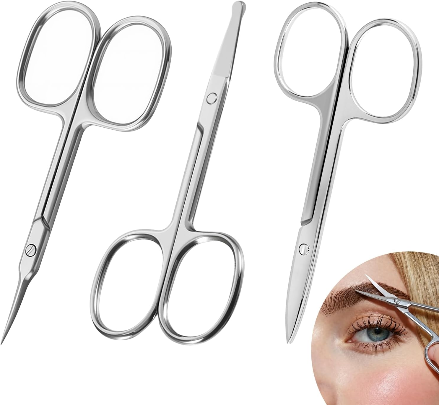3 Pcs Manicure Scissors, Nail Scissors, Eyebrow Scissors Cuticle Stainless Steel Clippers Sharp Tip Nail Art Grooming Tools, Portable Beauty Nose Hair Cuticle Clippers image number 5