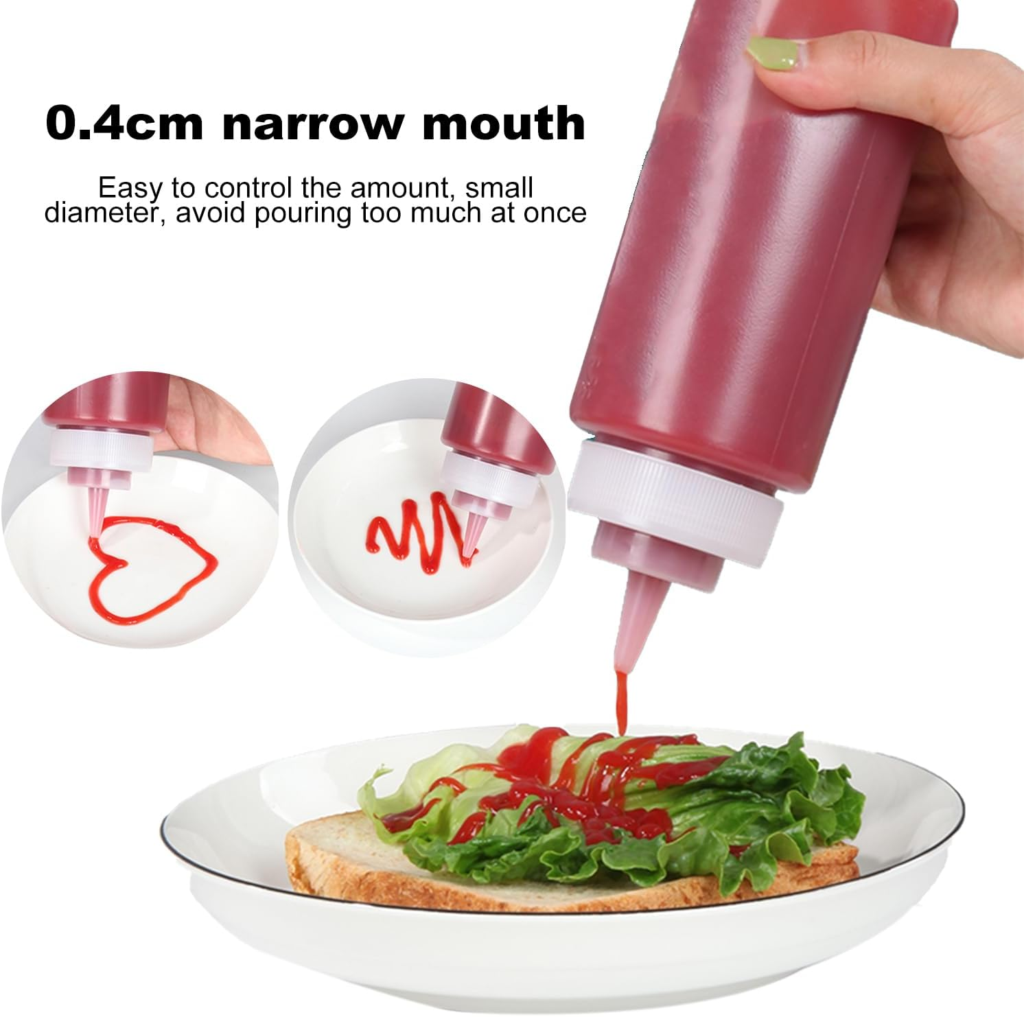 Condiment Squeeze Bottles, 16Oz/470Ml Durable Sauce Bottles with Twist on Caps and Measurement, Plastic Squeeze Squirt Bottle for BBQ, Ketchup, Grilling, Salad, Dressing(Pack of 8) image number 5