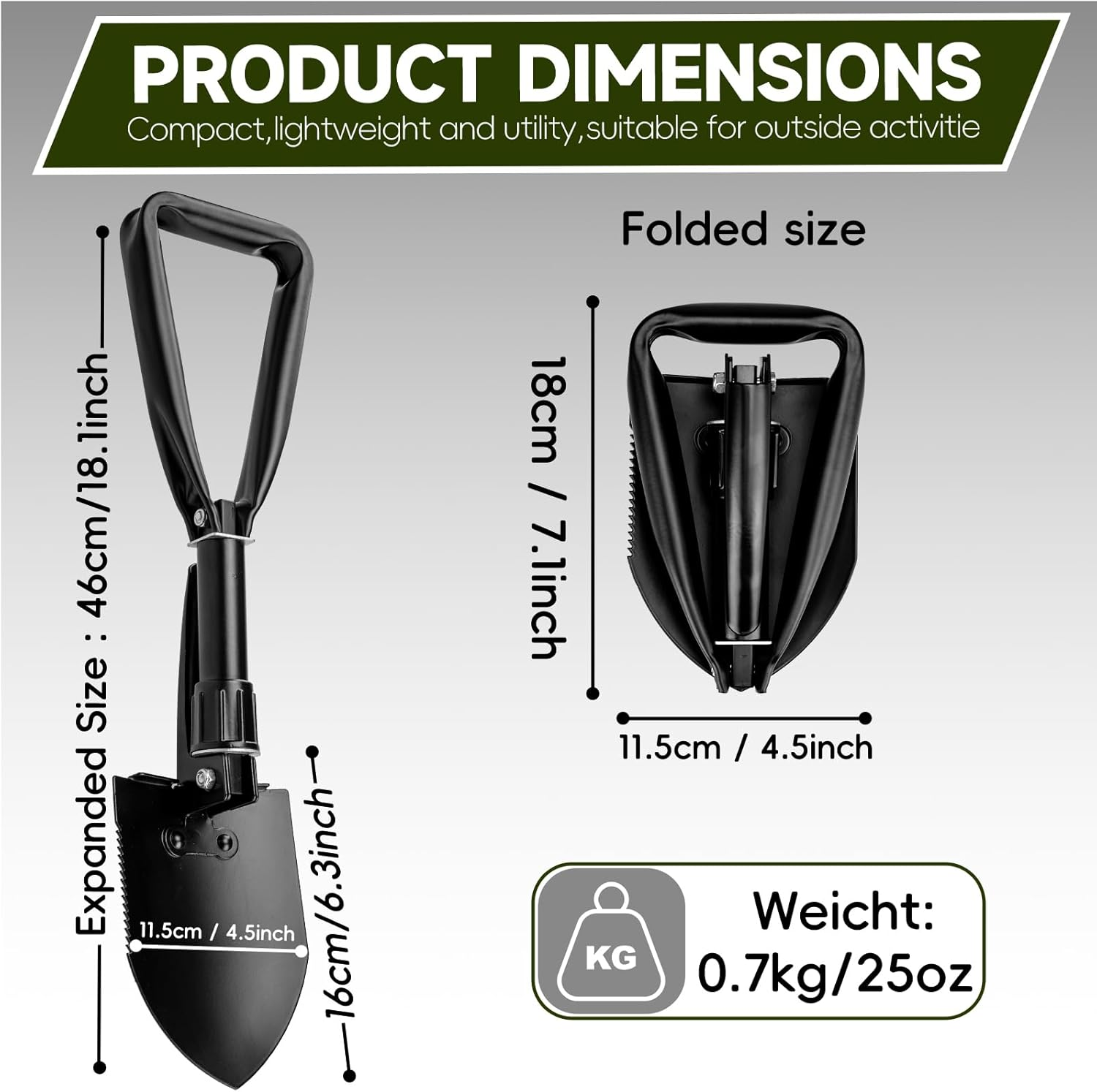 Mini Folding Gardening Shovels High Carbon Steel Portable Camping Shovel for Military Style Entrenching Tool,Camping,Hiking, Digging,Backpacking,Car Emergency Multi Tool image number 2