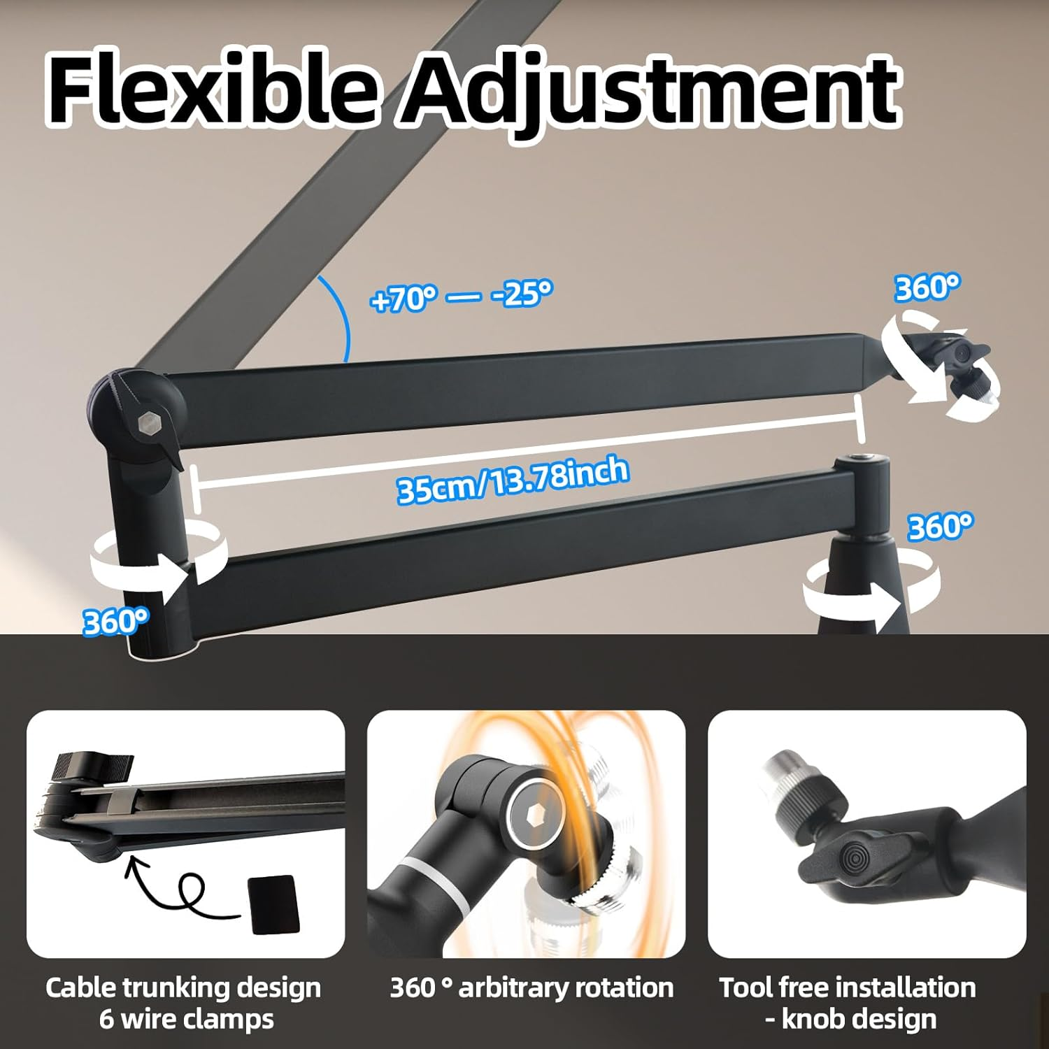 Yazoni Microphone Boom Arm, Low Profile Mic Arm Stand with Desk Mount Clamp, Screw Adapter, Hidden Cable Channels, Adjustable Mic Stand for Boom Stick Microphone, for Podcast Gaming Streaming Studio