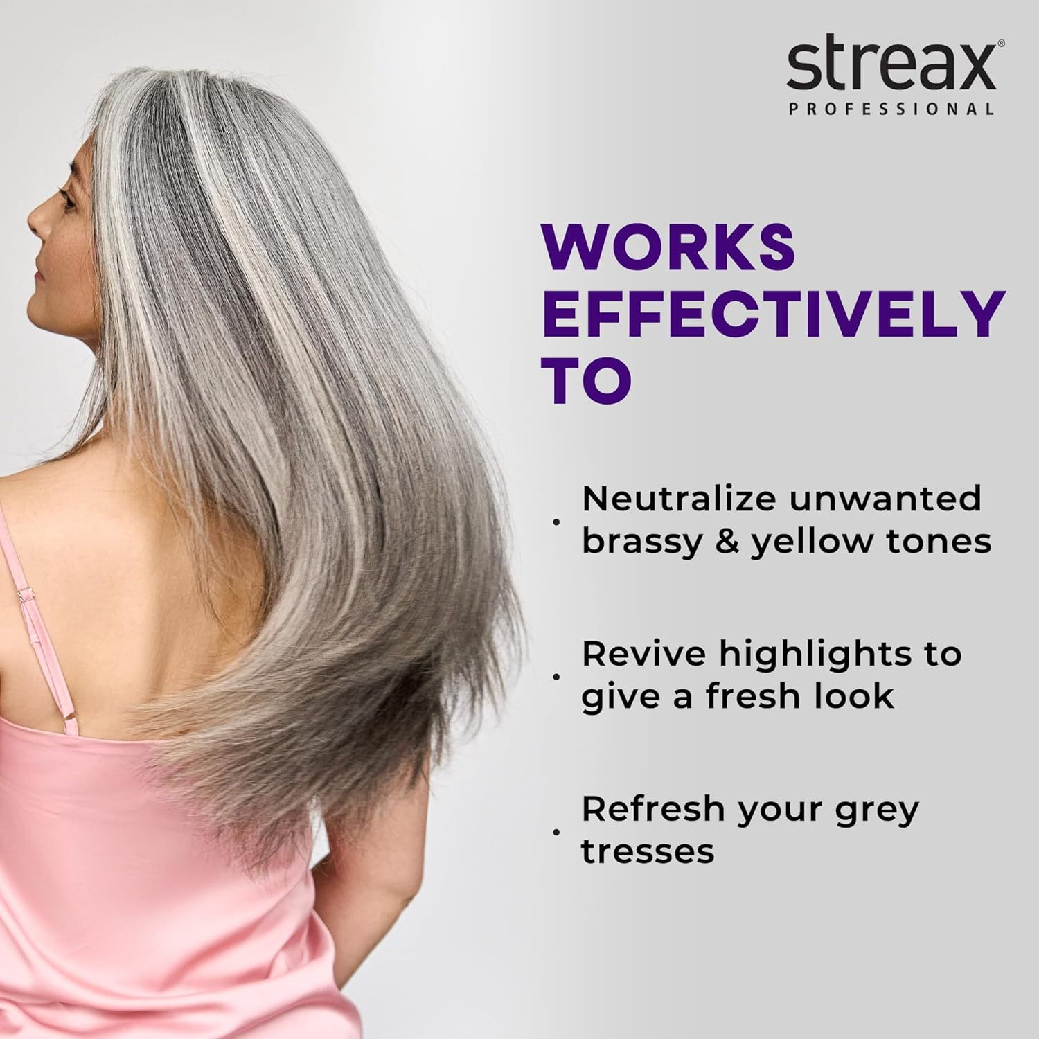 Streax Professional Yellow Deleted! Purple Shampoo, 300 Ml I for Prelightened, Blonde & Grey Hair I Sulphate & Paraben Free image number 3