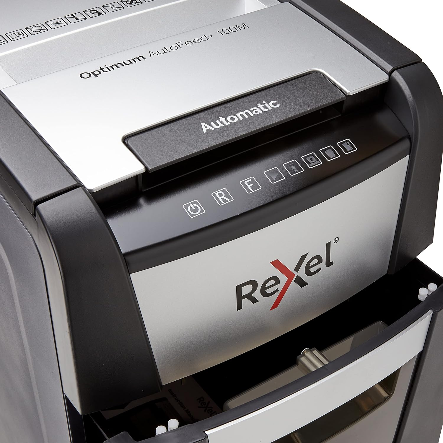Rexel Optimum Auto Feed+ 100 Sheet Automatic Micro Cut Paper Shredder, P-5 Security, Home/Home Office, 34 Litre Removable Bin, 2020100MAU image number 1