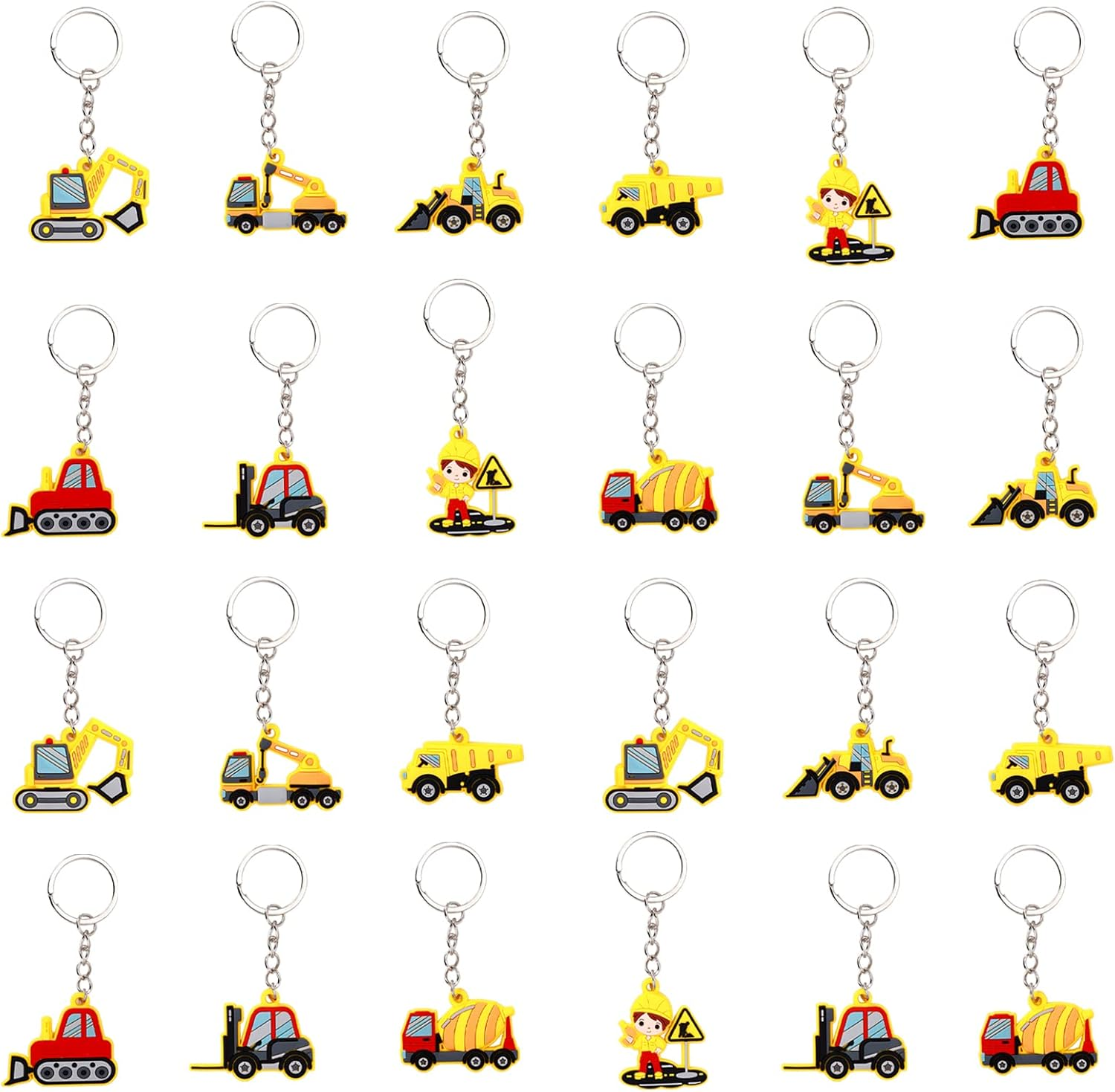 24 Pcs Construction Truck Keyring Keychain Pendant for Kid, Construction Birthday Party Favors Pendant Engineering Vehicle Theme Party Bag Filler, Construction Vehicles Party Favors Supply image number 4