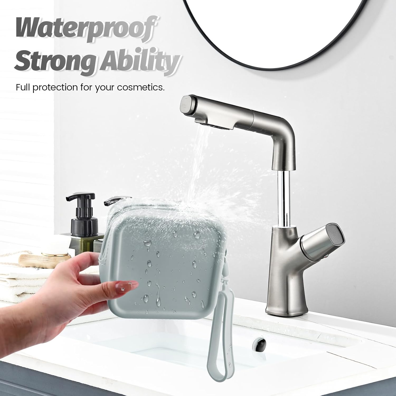 Diakey 3 Pack Silicone Makeup Bag, Soft Waterproof Travel Cosmetic Bag Make up Organizer Case with Hand Strap, Shatterproof Zipper Skincare Pouch Toiletry Bag for Women, Grey, Makeup Bag