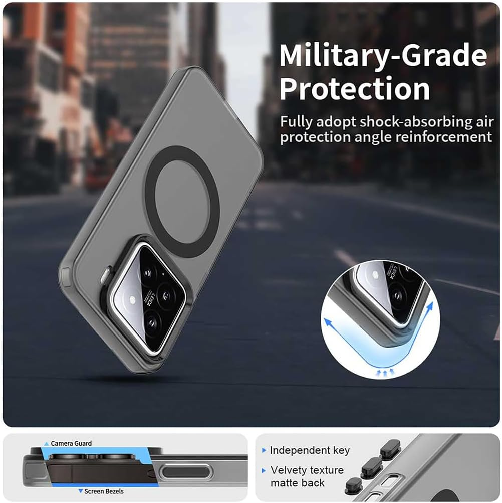 SEAHAI Case for Xiaomi 15 5G with Magnetic Adsorption Function, Ultra Thin Matte Translucent Hard PC Silicone TPU Bumper Protective Case Shockproof Mobile Phone Case, Black