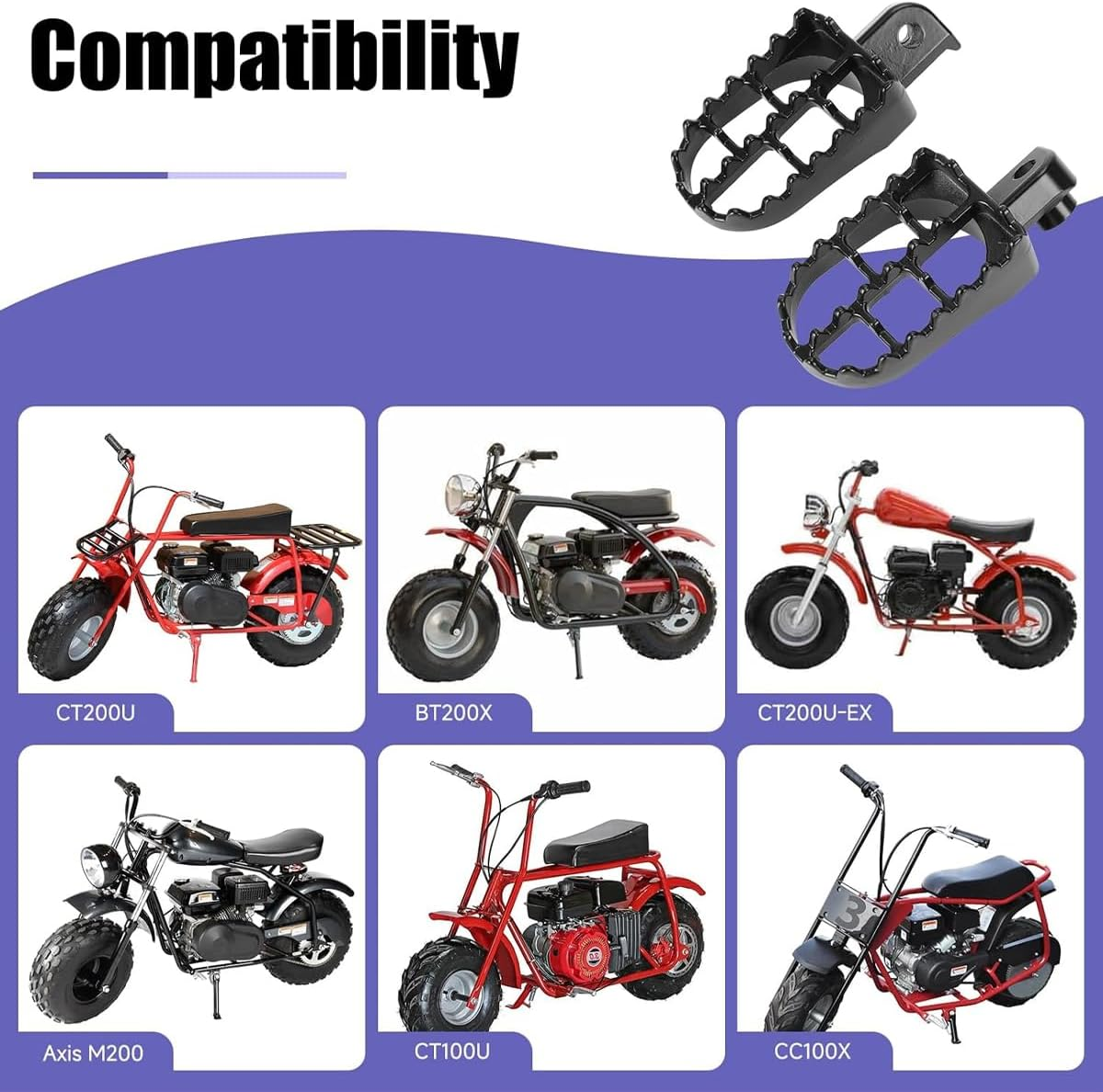 AIMALL Front Foot Pegs for Yamaha PW50 PW80 TW200 &ndash; 1 Pair Off-Road Vehicle Pedal Replacement with Mounting Screws and Spring Hooks, Anti-Slip Hollowed Design, Black image number 5