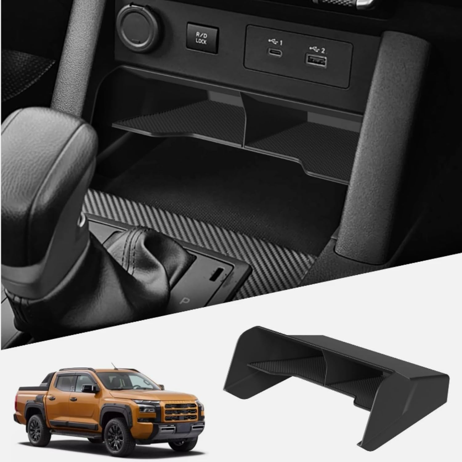 KUGONTC ABS Plastic Center Console Privacy Organizer Compatible with Mitsubishi L200/Triton 2024 2025 Armrest Box Hidden Storage Tray Accessories image number 5