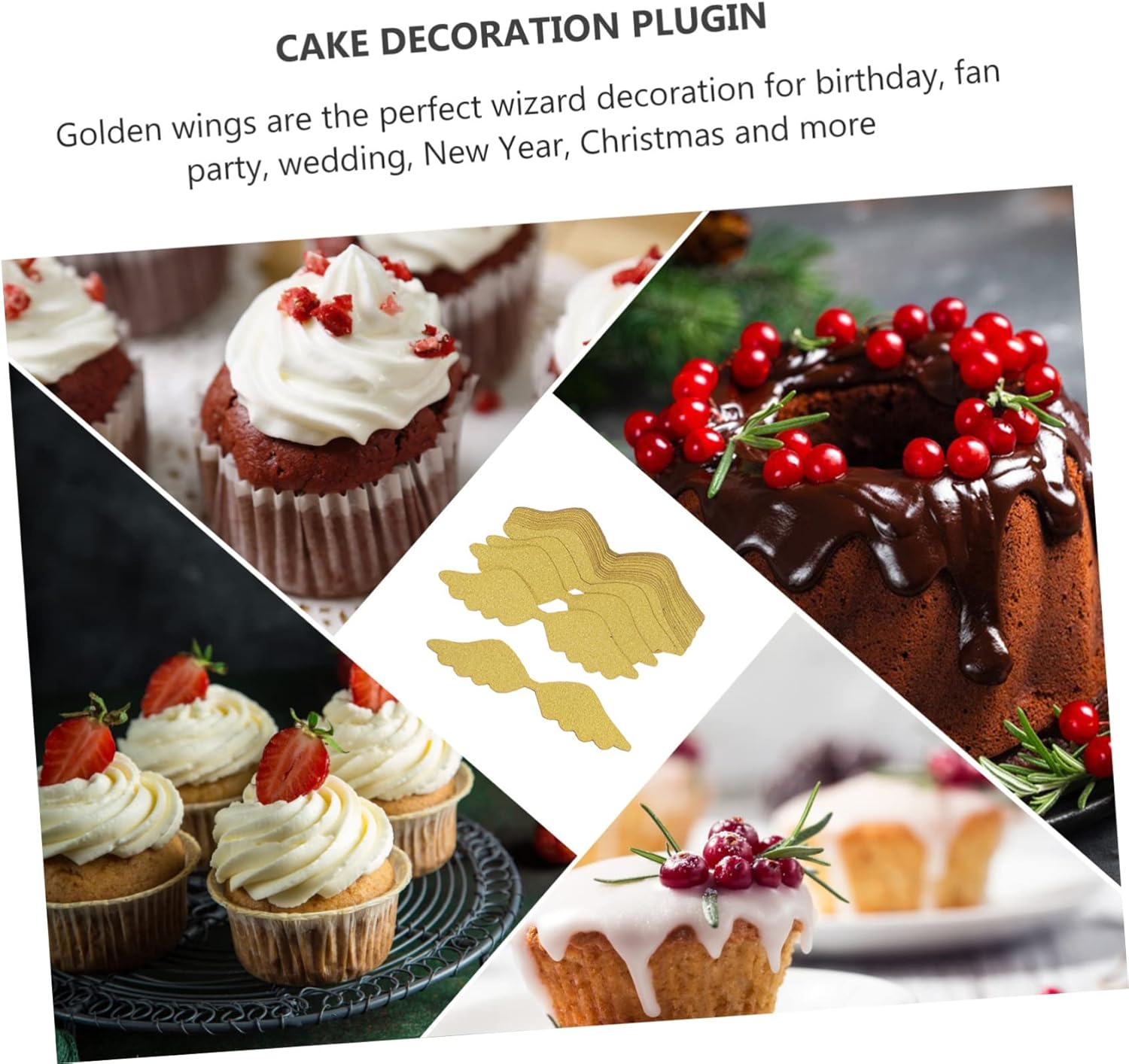 Amosfun 50Pcs Golden Shape Cake Toppers Party Cake Decor for Birthdays Weddings and Celebrations Eye-Catching Design for and Desserts for Home Baking and Events image number 1