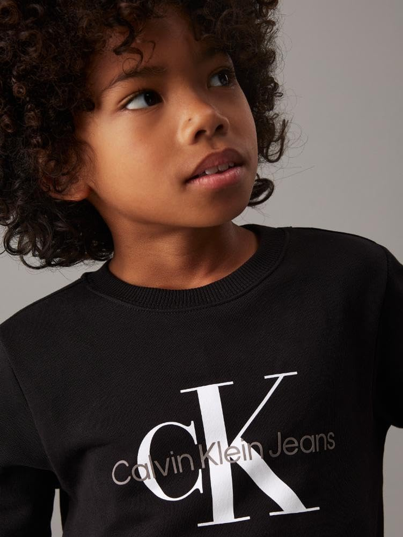 Calvin Klein Kids Monogram Terry Cotton Sweatshirt, Black, 6