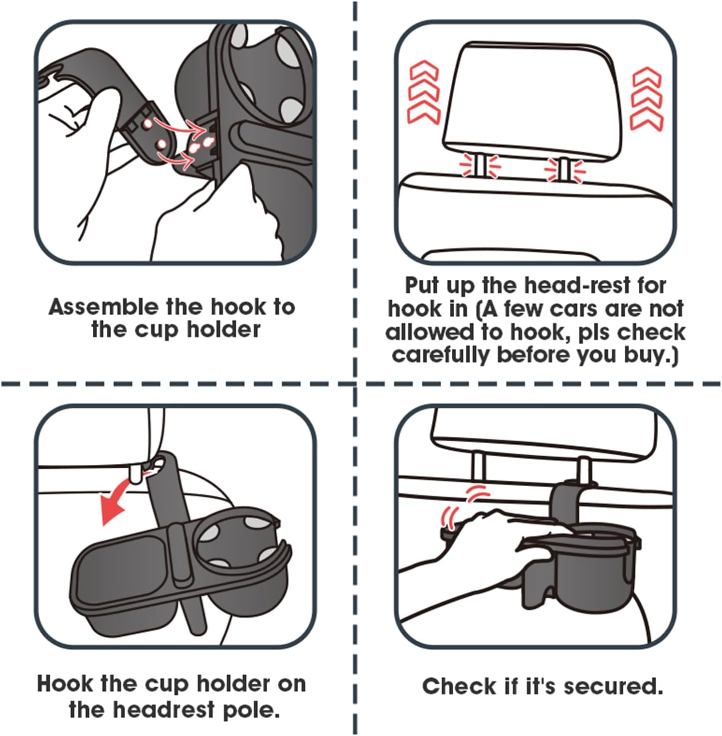 Wedfeir Car Headrest Backseat Organizer with Cup Holders, 3 in 1 Back Seat Holder Hook, for Kids, Food Table or Sauce Holder, Travel Accessories. image number 5