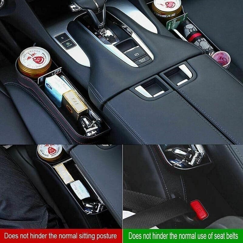 2PCS Car Seat Gap Slit Storage Organiser PU Leather Storage Box Phone Bottle Holder- Enhance Vehicle Organization & Prevent Item Slips