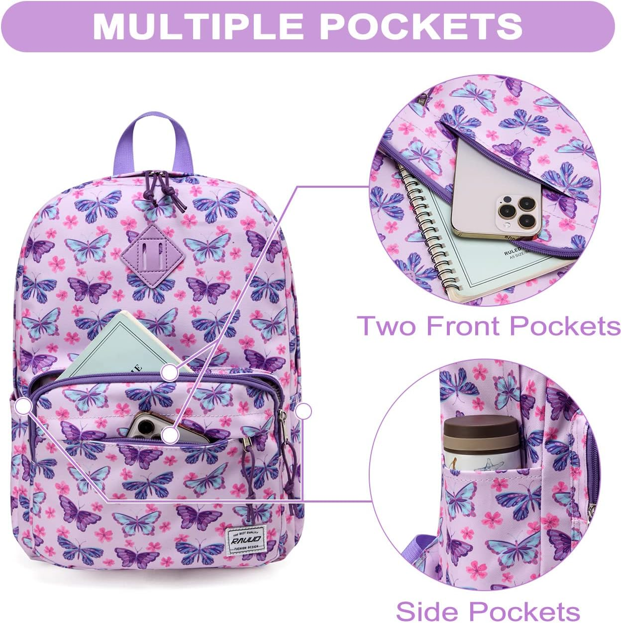 School Backpack for Boys Girls,Ravuo Lightweight Men Women Bookbag Casual Teens Schoolbagw Two Front Pockets for Study Travel image number 1