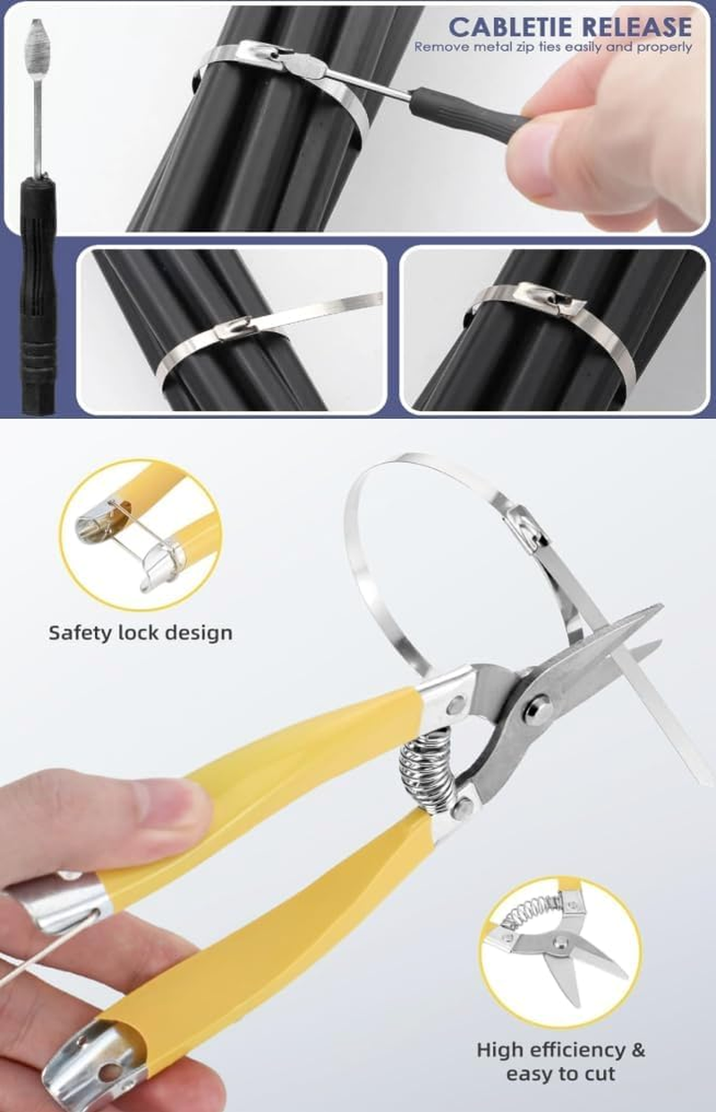 Goethe Garden Heavy Duty Metal Zip Ties (With Tie Cutter) 4 Size of 11.8 Inch 9.8 Inch 7.8 Inch 6Inch Multi-Purpose Cable Ties, Suitable for Fixing Fences, Pipes, Etc. Outdoor. image number 5