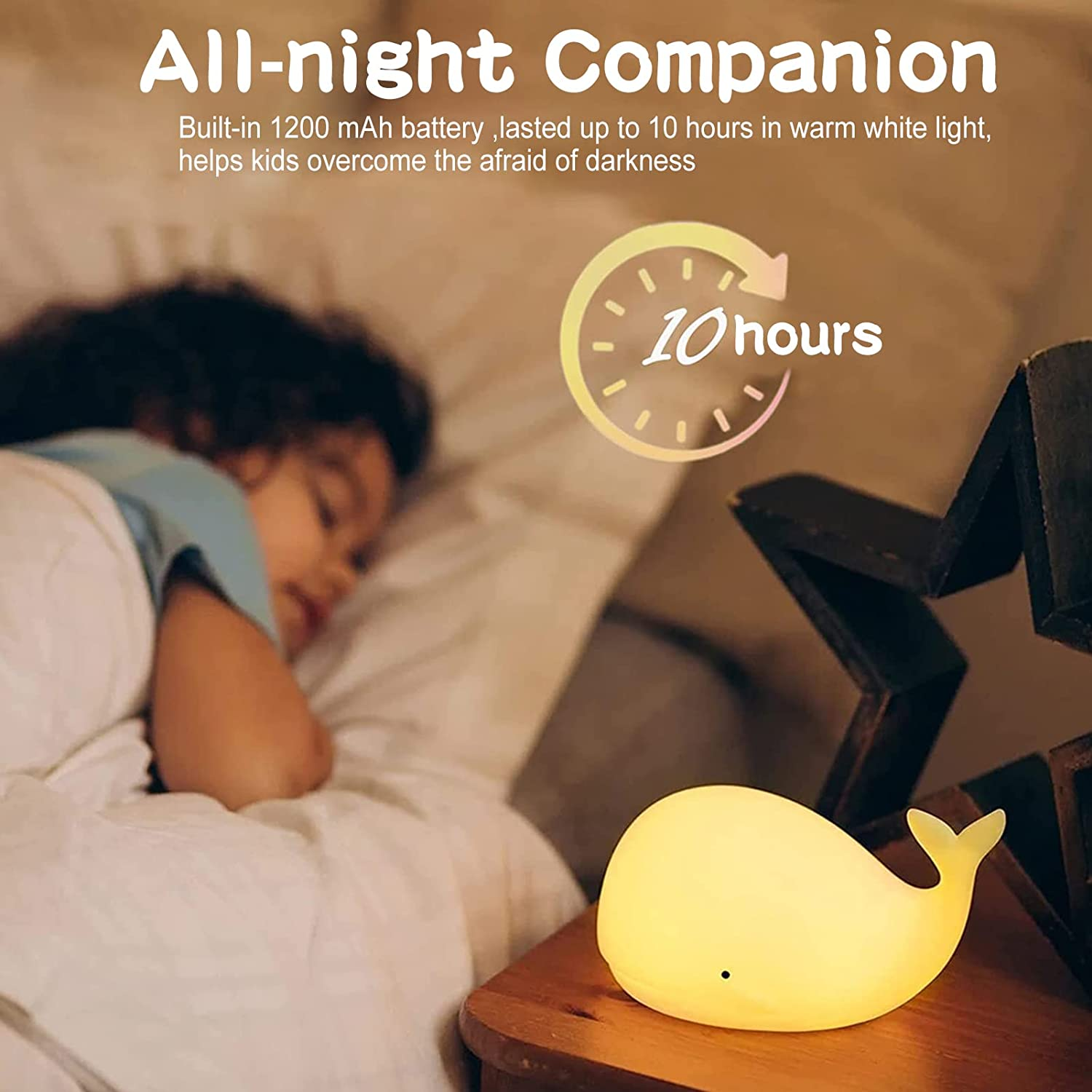 Zklili Cute Whale Night Light for Kids - Kawaii Baby Lamp, Silicone Touch Light, Portable USB Rechargeable Nursery Lamp, Gifts for Baby Girls and Boys image number 6
