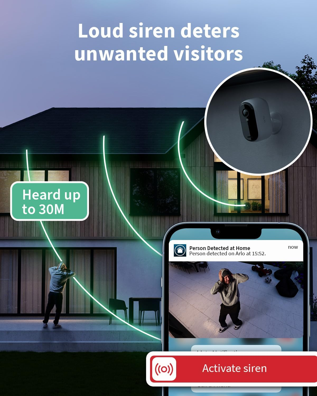 Arlo Essential 2 HD Video Security Camera Outdoor Wireless, Battery Operated Home Camera with Colour Night Vision, Light, Siren, 2 Way Audio & Wifi, Arlo Secure Free Trial, 2 Cameras, White image number 3